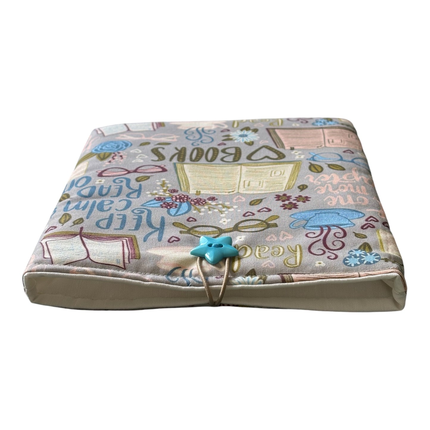 Handmade Padded Book Pouch, Book Lovers Gift, Book Themed Fabric, Book Accessory