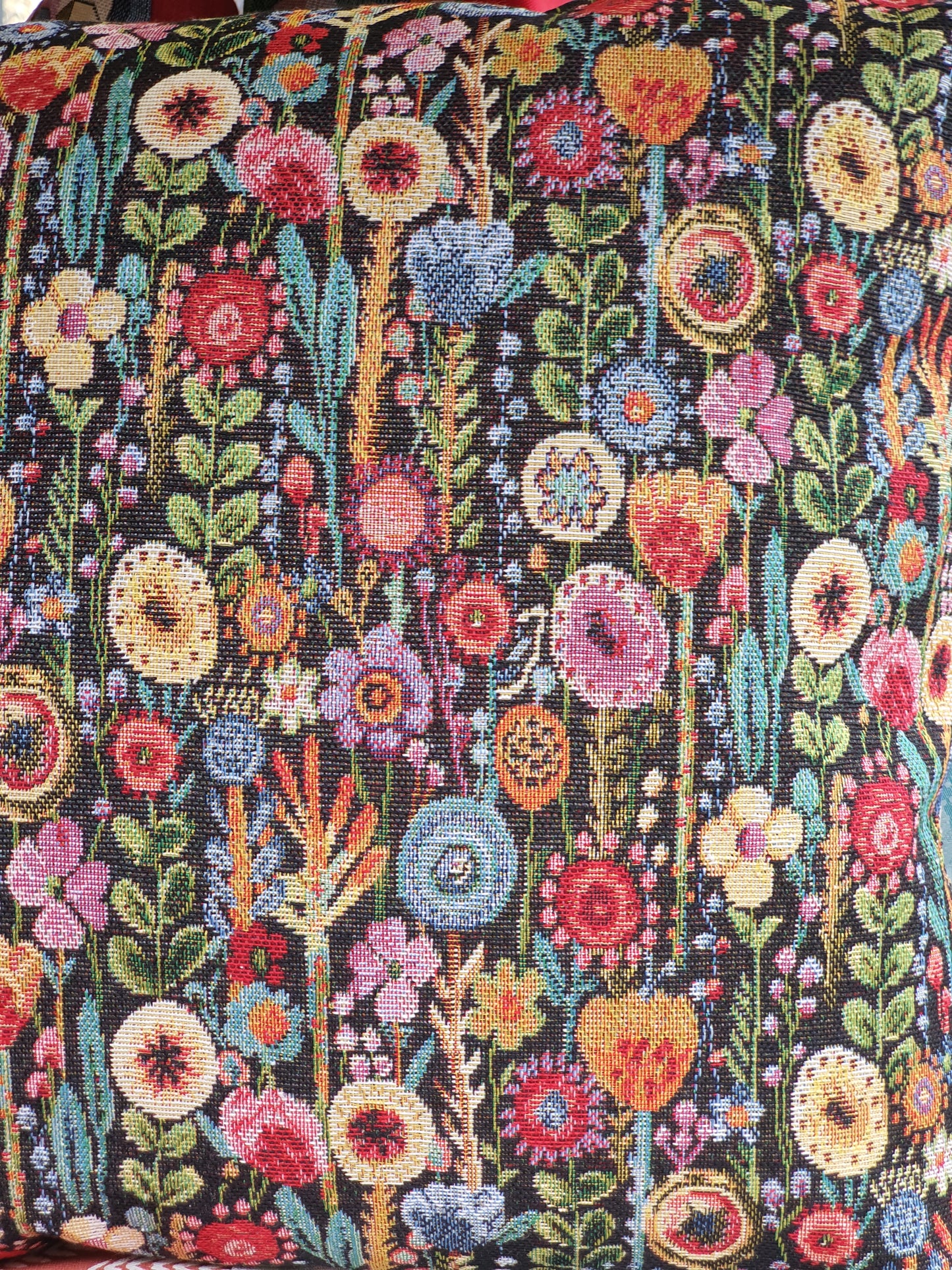 Handmade Zipped Floral Kew Gardens Black Fabric Cushion Cover - (45cms x 45cms)