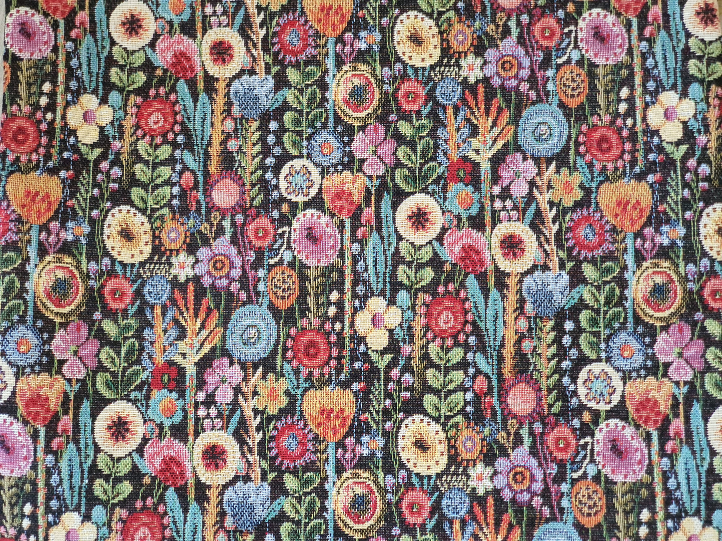 Handmade Zipped Floral Kew Gardens Black Fabric Cushion Cover - (45cms x 45cms)