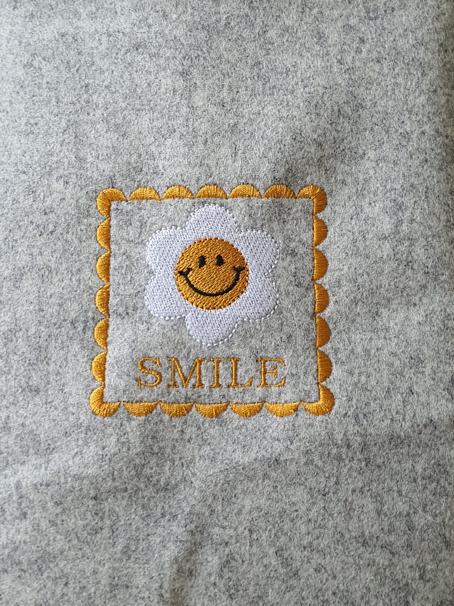 Handmade Padded Embroidered Book Pouch - Floral Smiley Face, Book Lovers Gift, Book Sleeve, Book Bag, Book Protector
