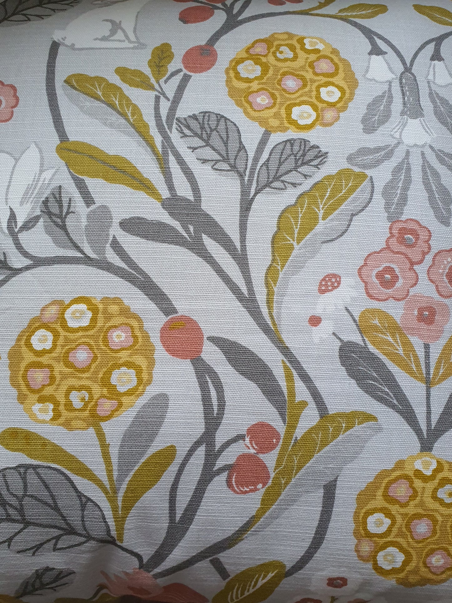 Handmade Forester Ochre Coral Grey Fabric Zipped Cushion Cover