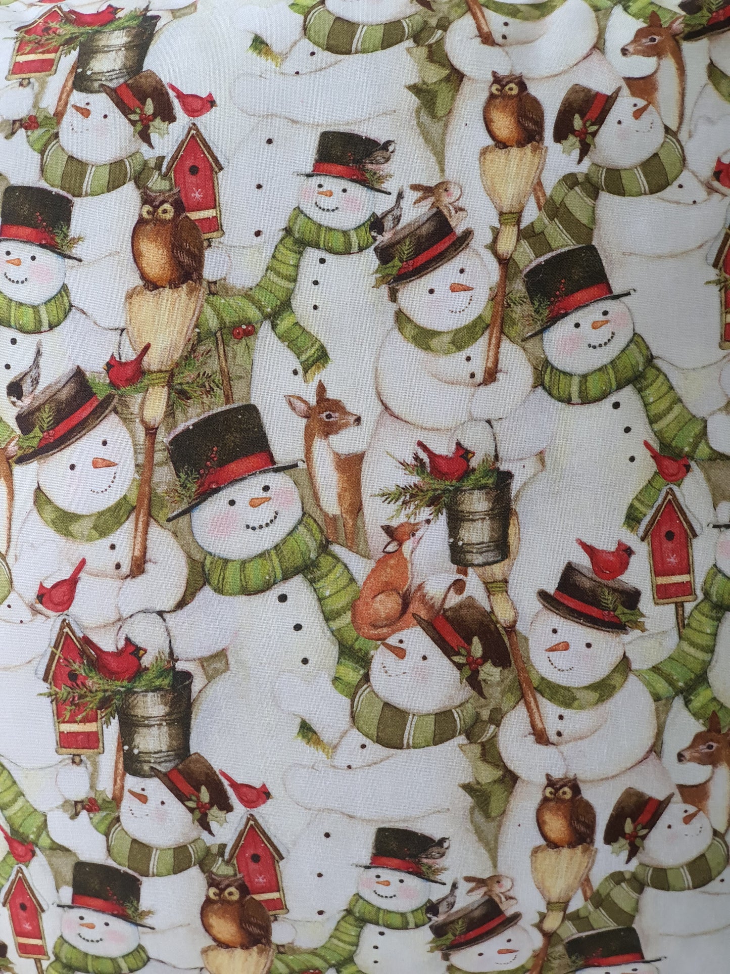 Handmade Christmas Snowmen Fabric Zipped Cushion Cover