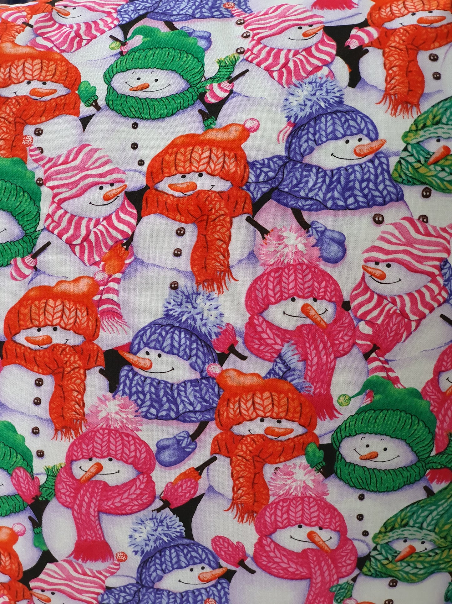 Handmade Zipped Snowmen Fabric Cushion Cover