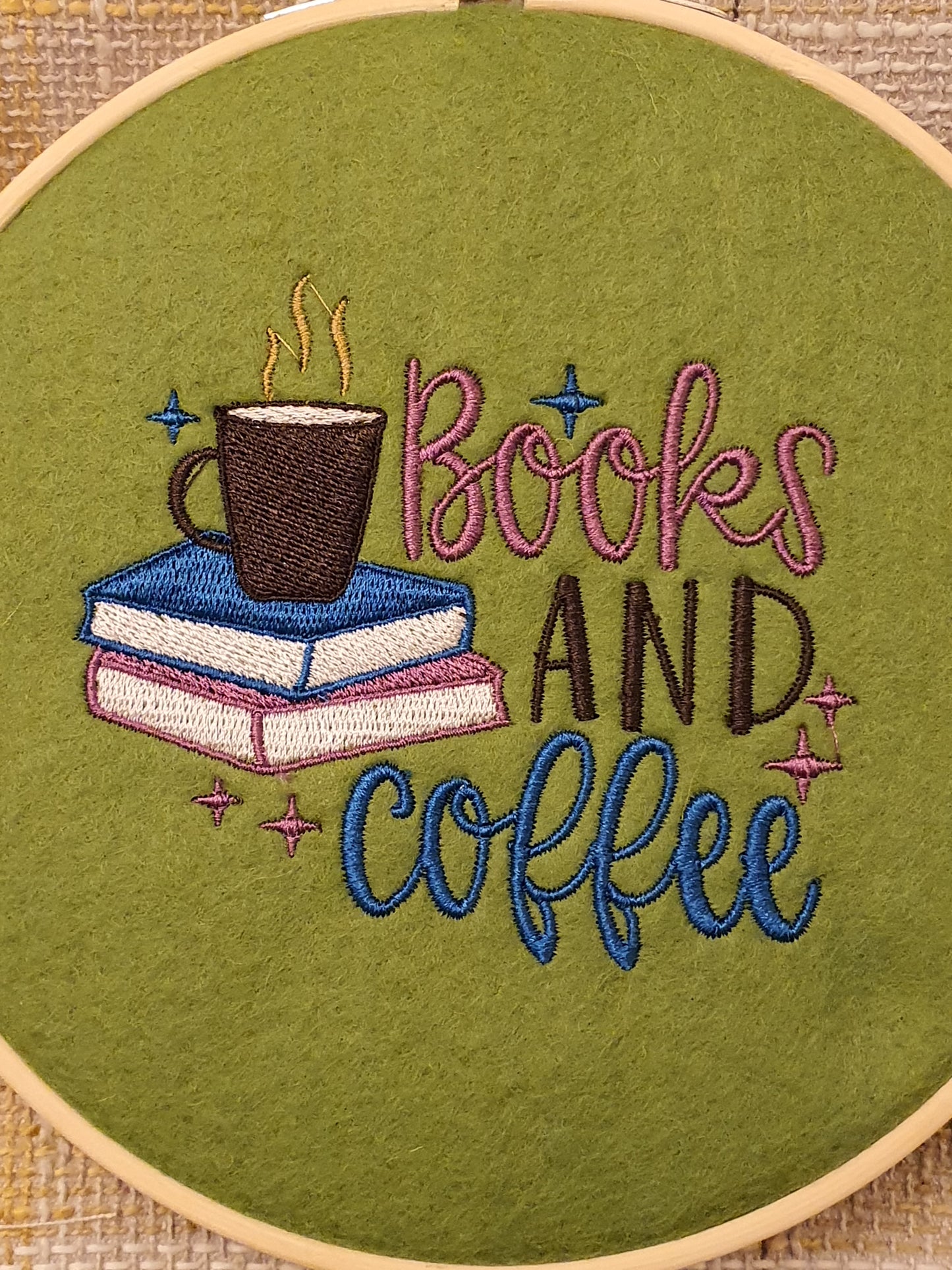 Machine Embroidered Books Pattern Bamboo Hoop, Book Lovers Gift, Book Corner Wall Hanging, Book Accessory, Bookworm Gift