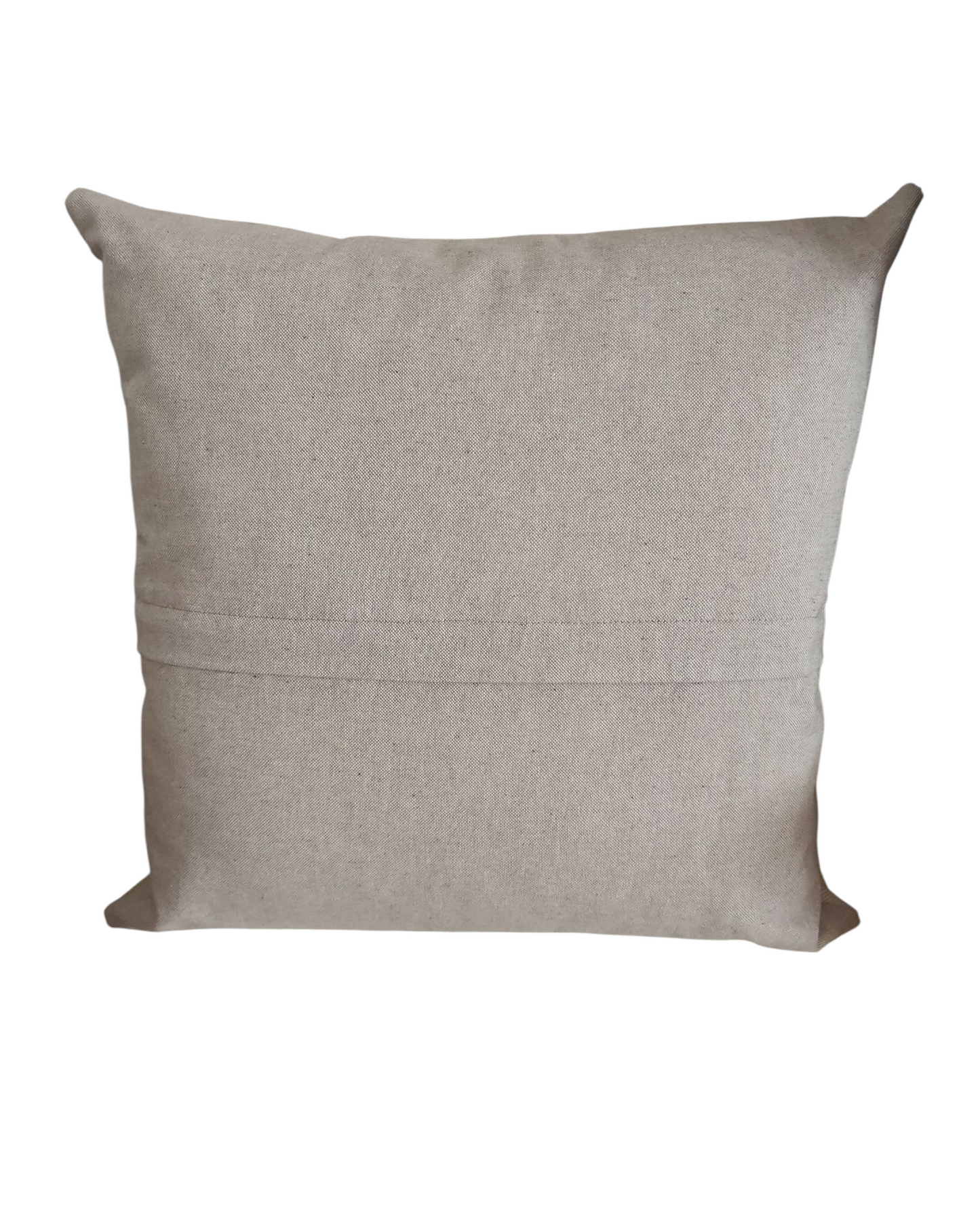 The reverse of the cushion cover showing the plain neutral fabric on the reverse and the zip is enclosed around half way down as indicated in the photo.