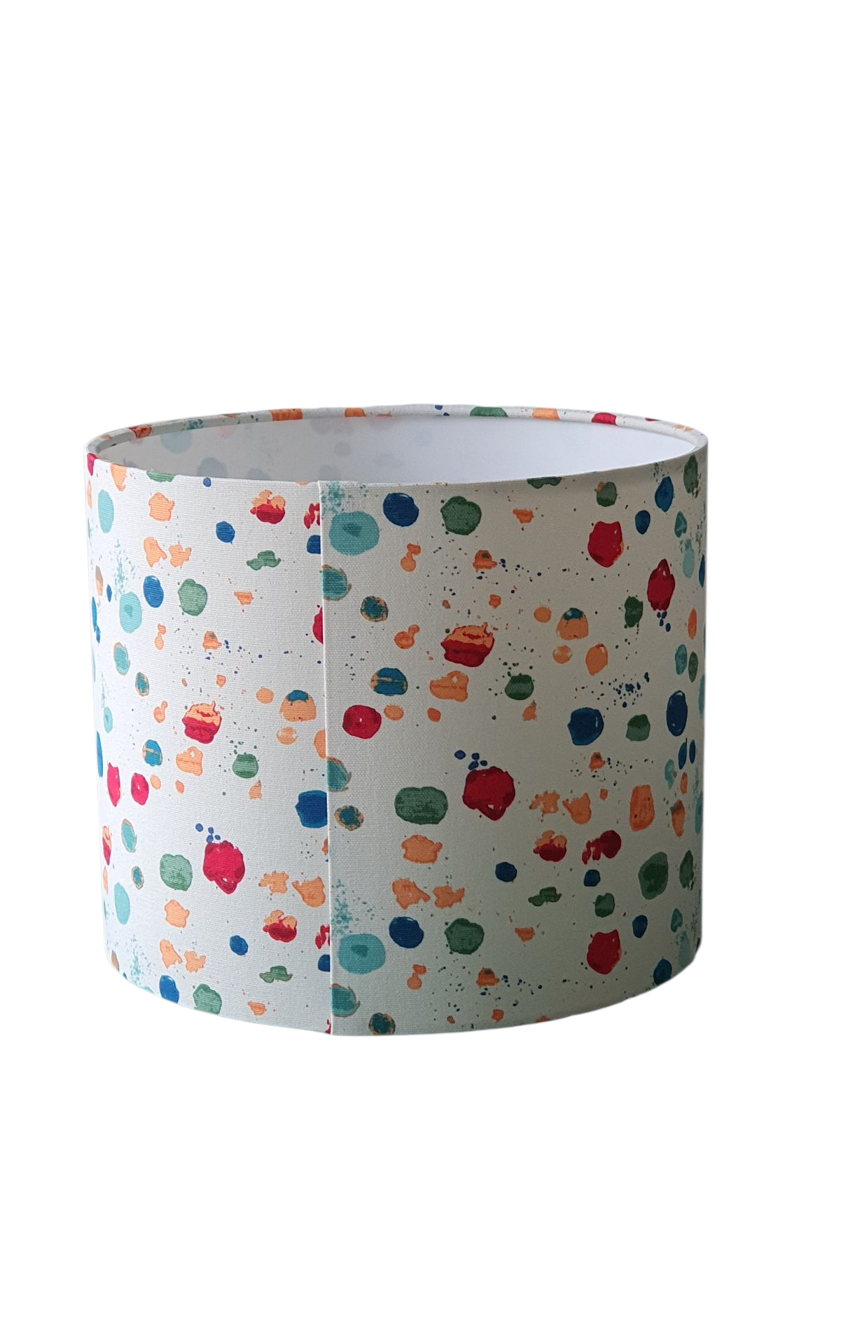 A view of the handmade drum shade at the seam join. Please note the pattern may not match at the seam due to pattern placement and repeat.