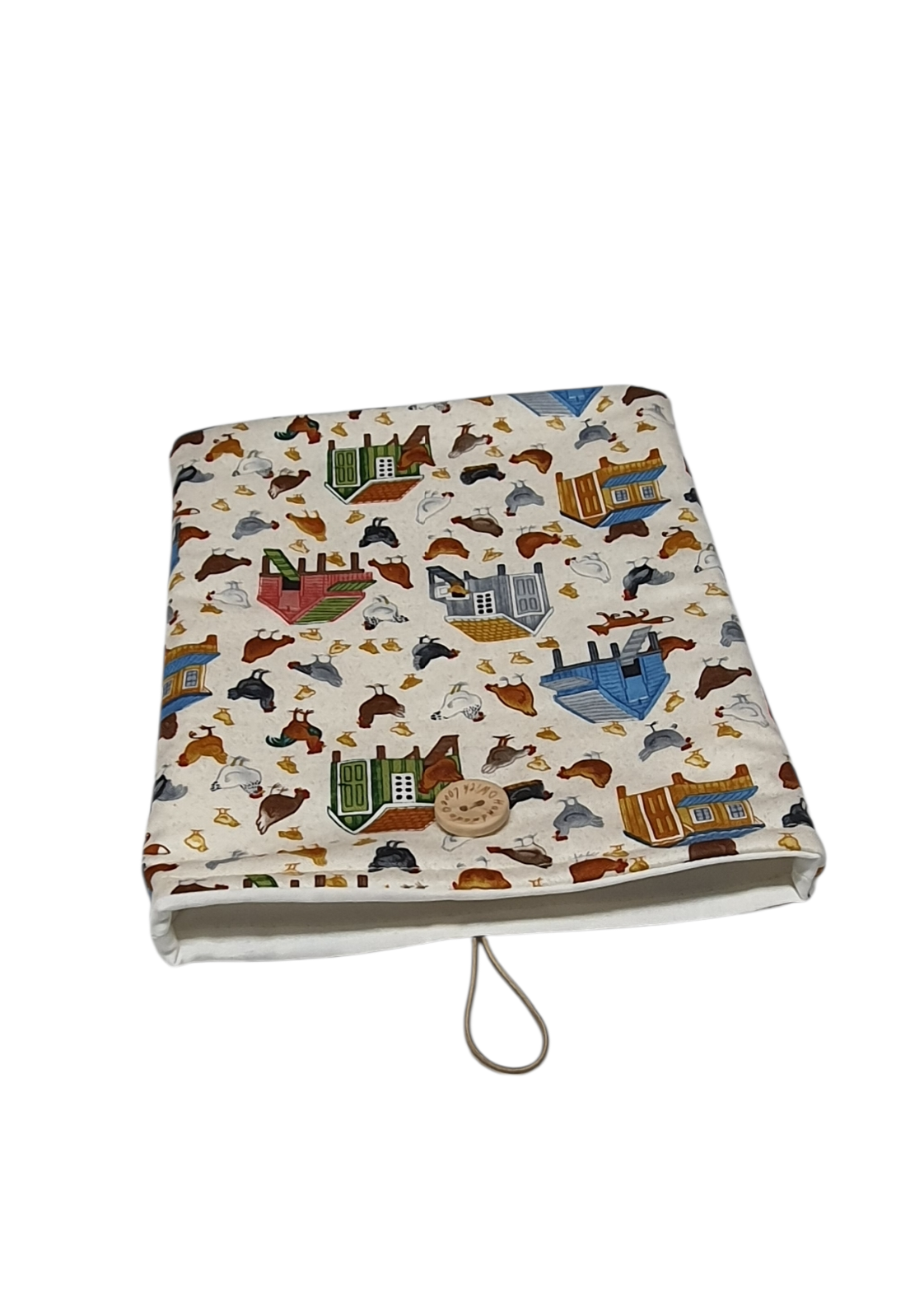 Handmade Padded Book Pouch, Village Life Fabric, Book Lovers Gift, Book Cover, Kindle e-Reader Pouch