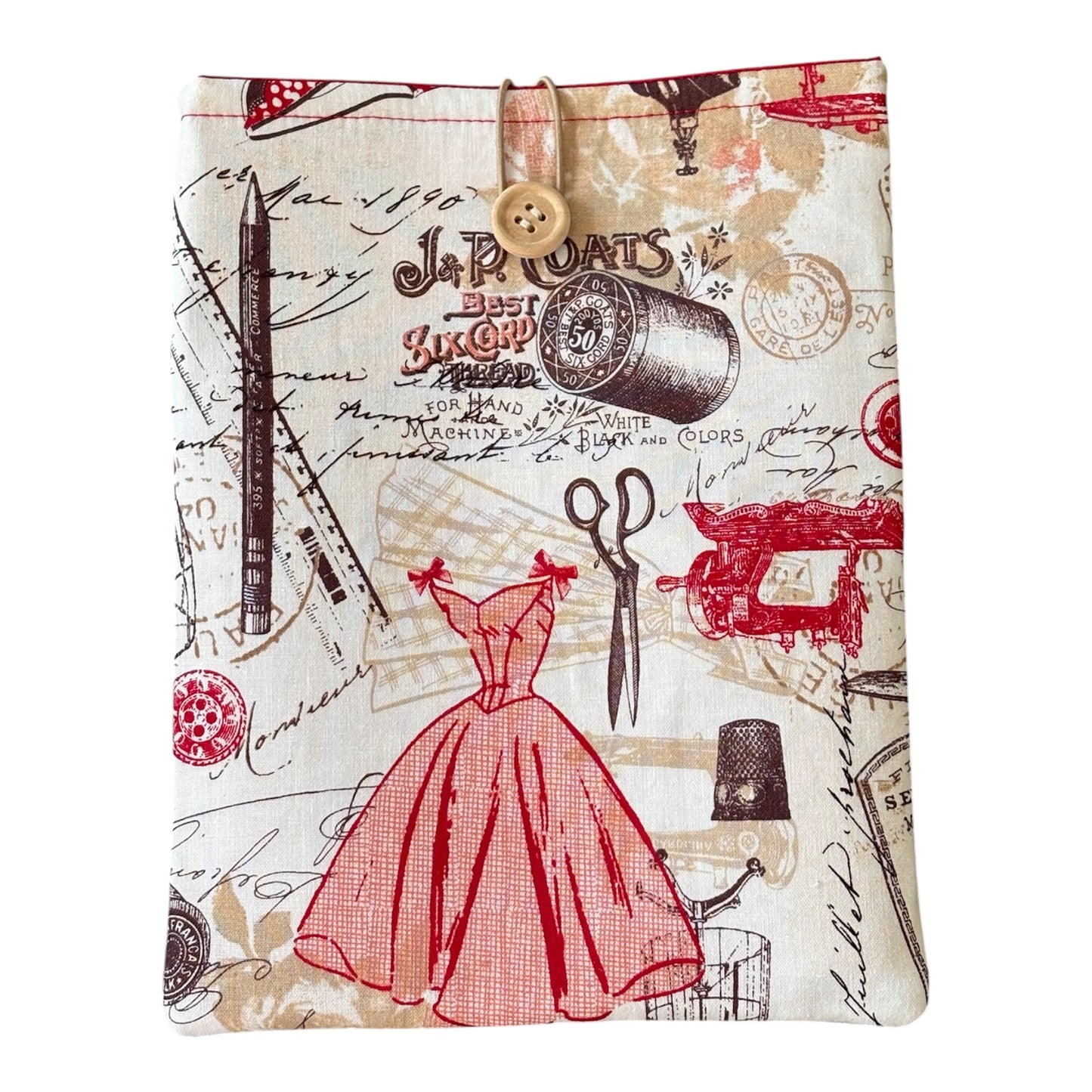 Handmade Padded Vintage Sewing Fabric Book Pouch, Book Lovers Gift, Kindle Pouch, Book Bag, Book Cover, Book Accessory