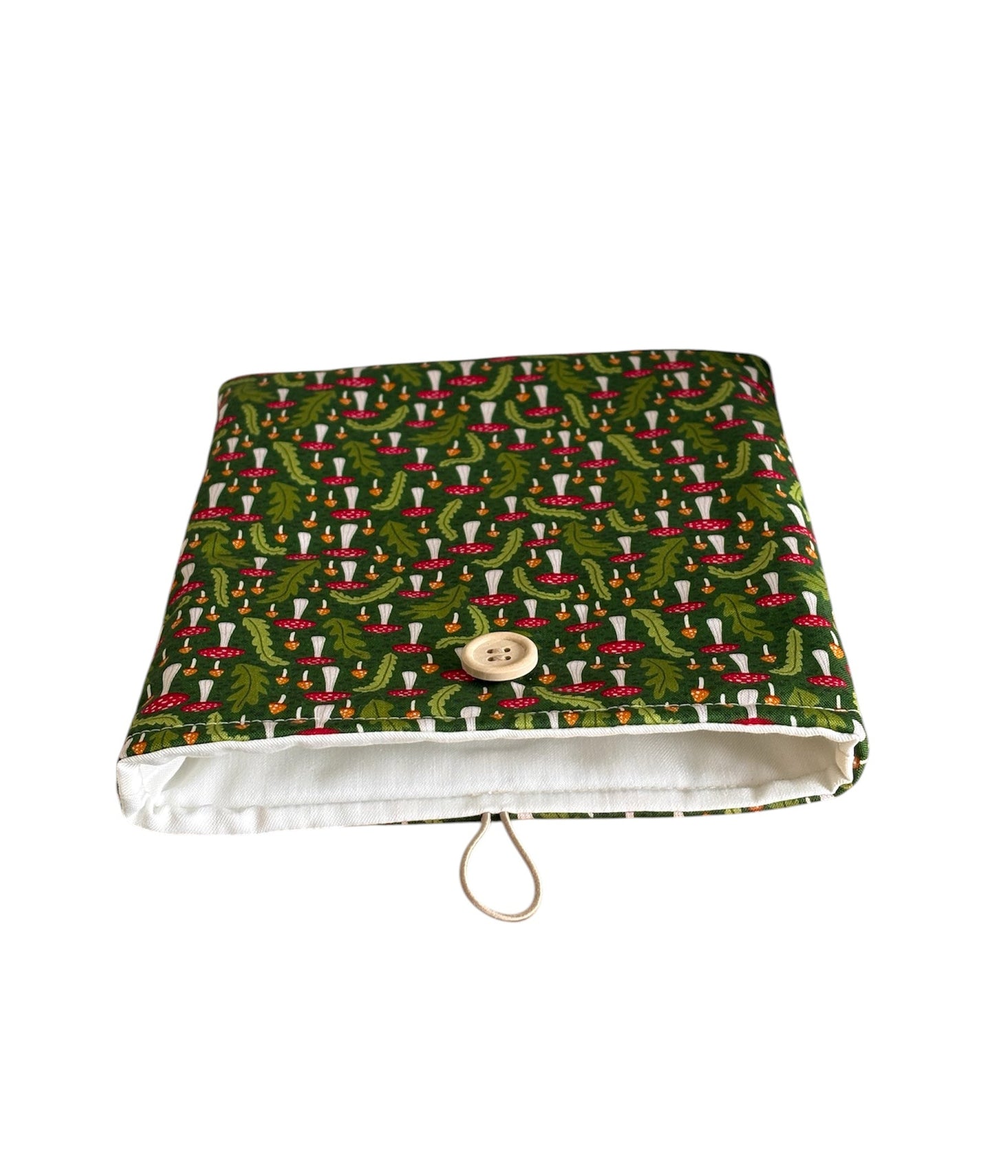 Handmade Padded Toadstool Fabric Book Pouch, Book Lovers Gift, Kindle e-Reader Cover, Book Sleeve, Book Bag, Book Accessory
