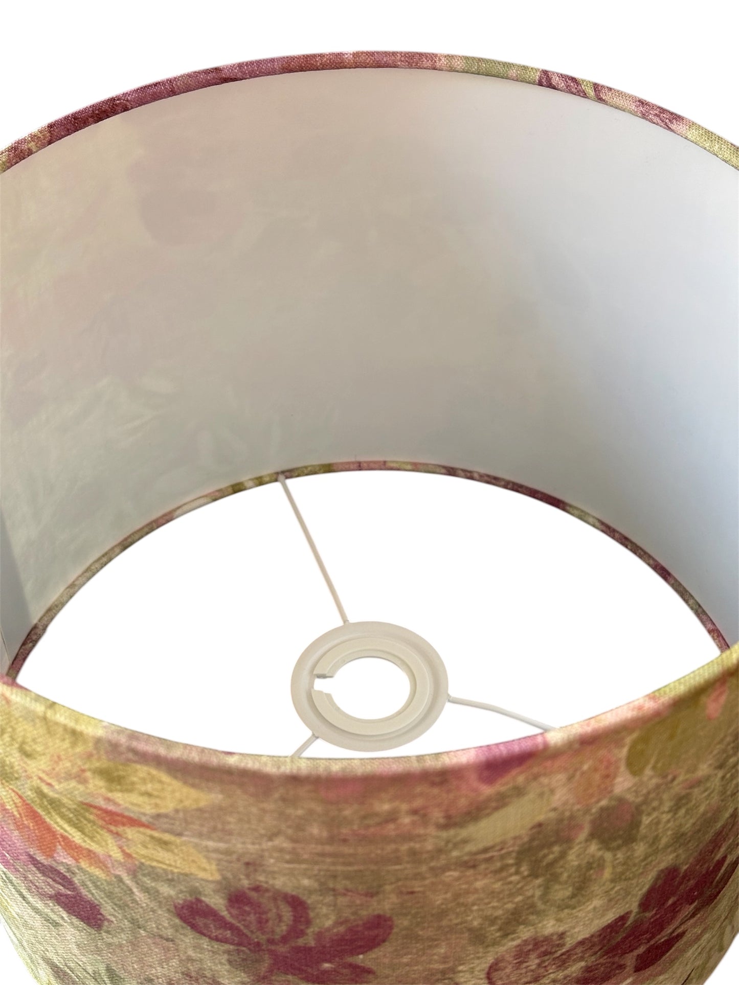 A view of the lampshade from the top hand rolled rim.