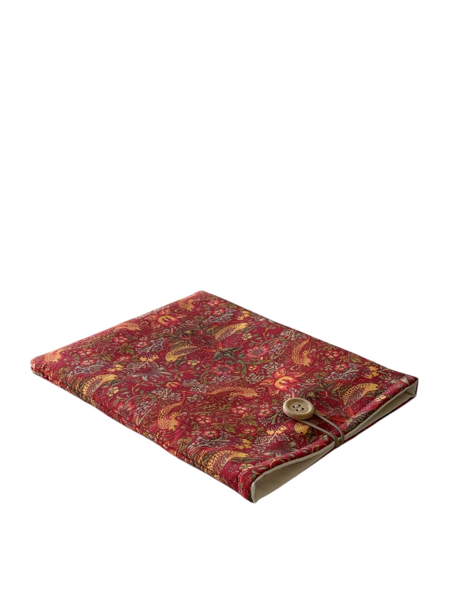 Handmade Padded Red Strawberry Thief Fabric Book Pouch, Book Lovers Gift, Kindle e-Reader Cover