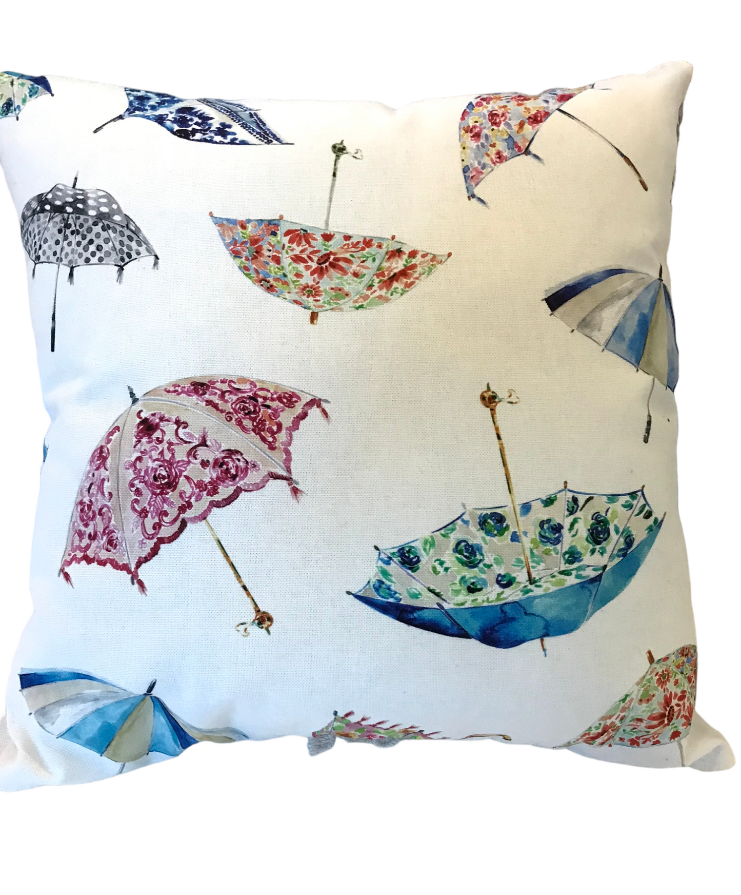 Floral Umbrella - Handmade Pink/Blue Zipped Cushion Cover (18x18)