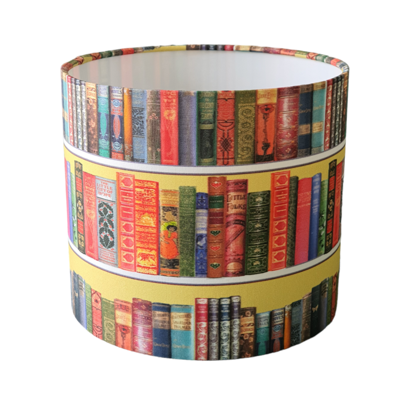 Handmade 20cm Drum Lampshade - Classic Books Fabric - Book Lovers Gift