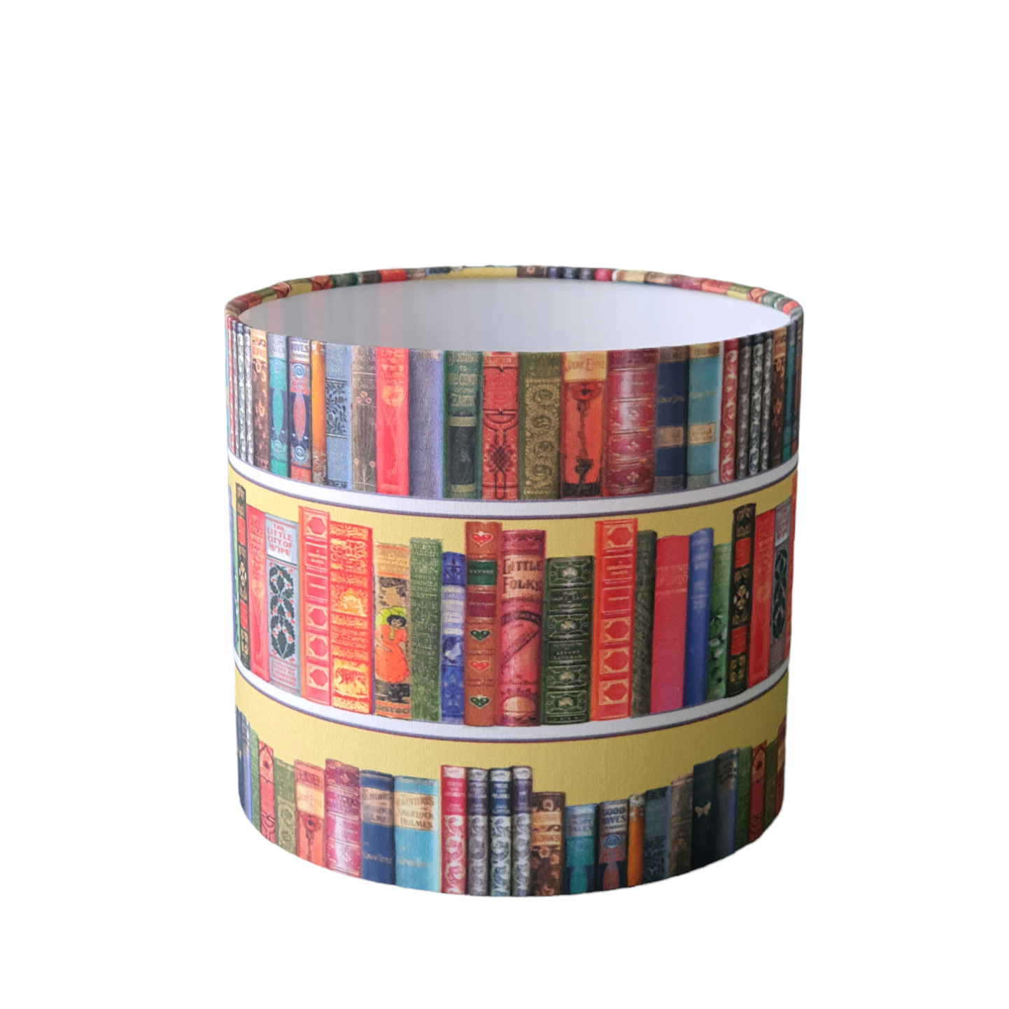 Handmade 20cm Drum Lampshade - Classic Books Fabric - Book Lovers Gift