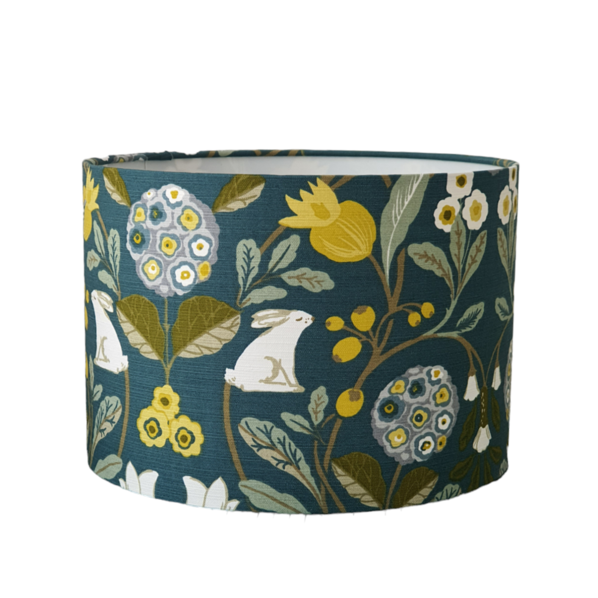 Handmade 30cm Drum Shade - Hare and Flowers Fabric - Teal