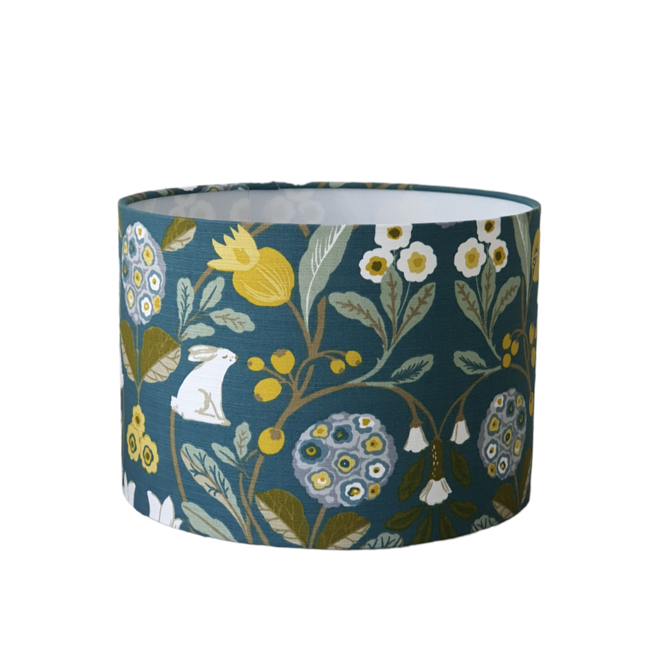 Handmade 30cm Drum Shade - Hare and Flowers Fabric - Teal