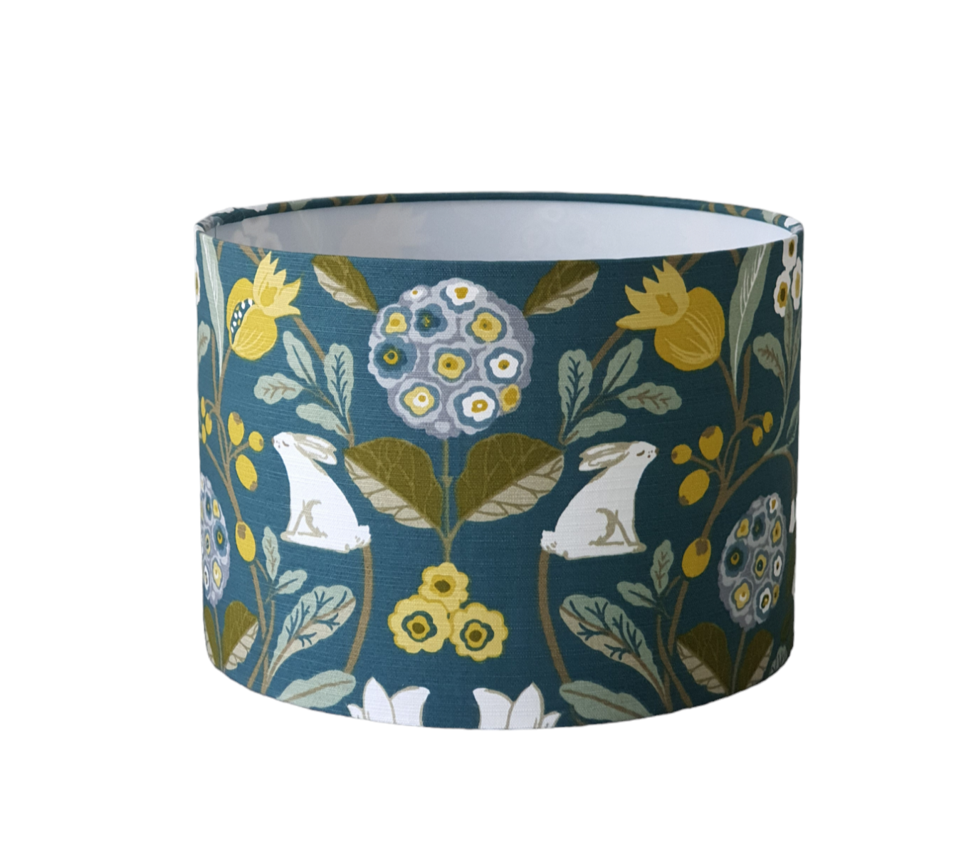 Handmade 30cm Drum Shade - Hare and Flowers Fabric - Teal