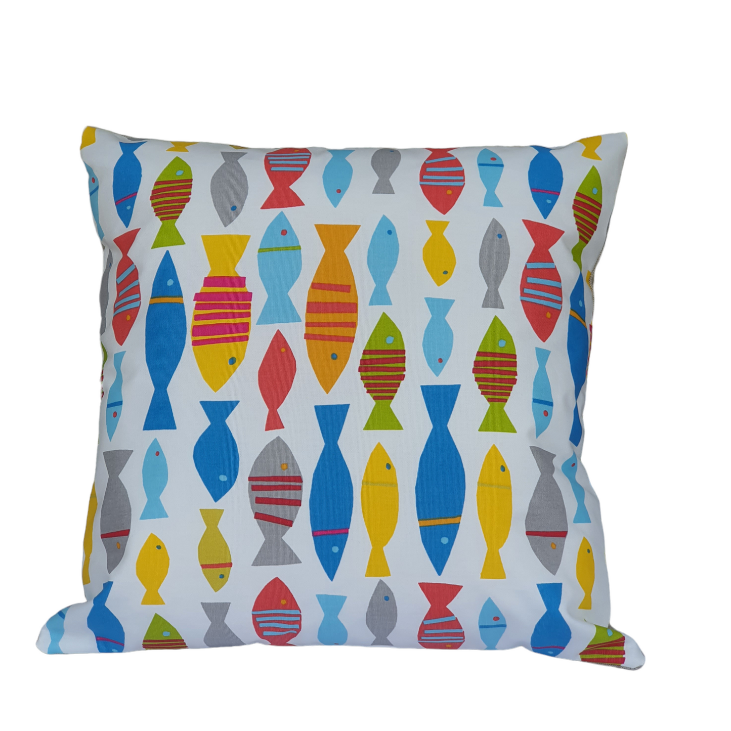 Handmade Zipped Cushion Cover - Multicolour Fish Fabric (18in x 18in)