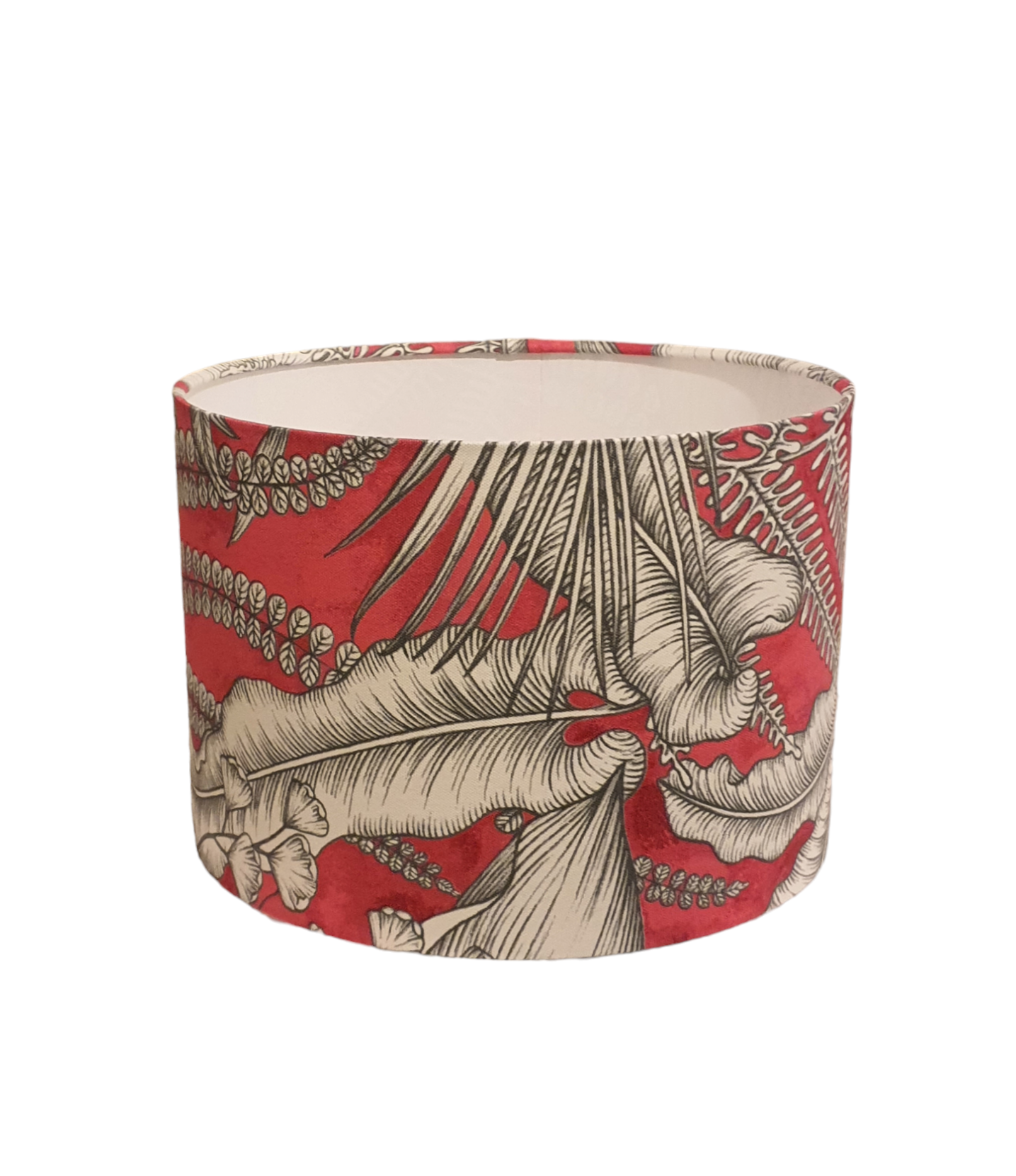 Handmade 30cm Drum Lampshade - Pink Grey Tropical Leaf Fabric