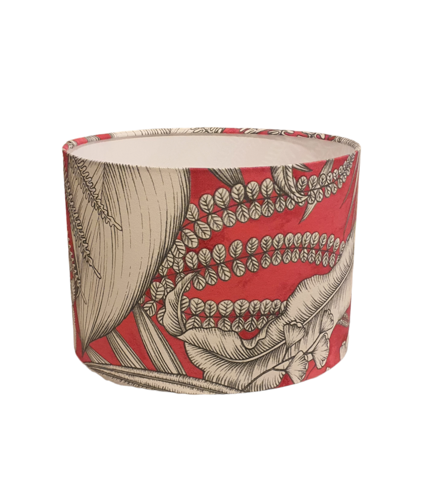 Handmade 30cm Drum Lampshade - Pink Grey Tropical Leaf Fabric