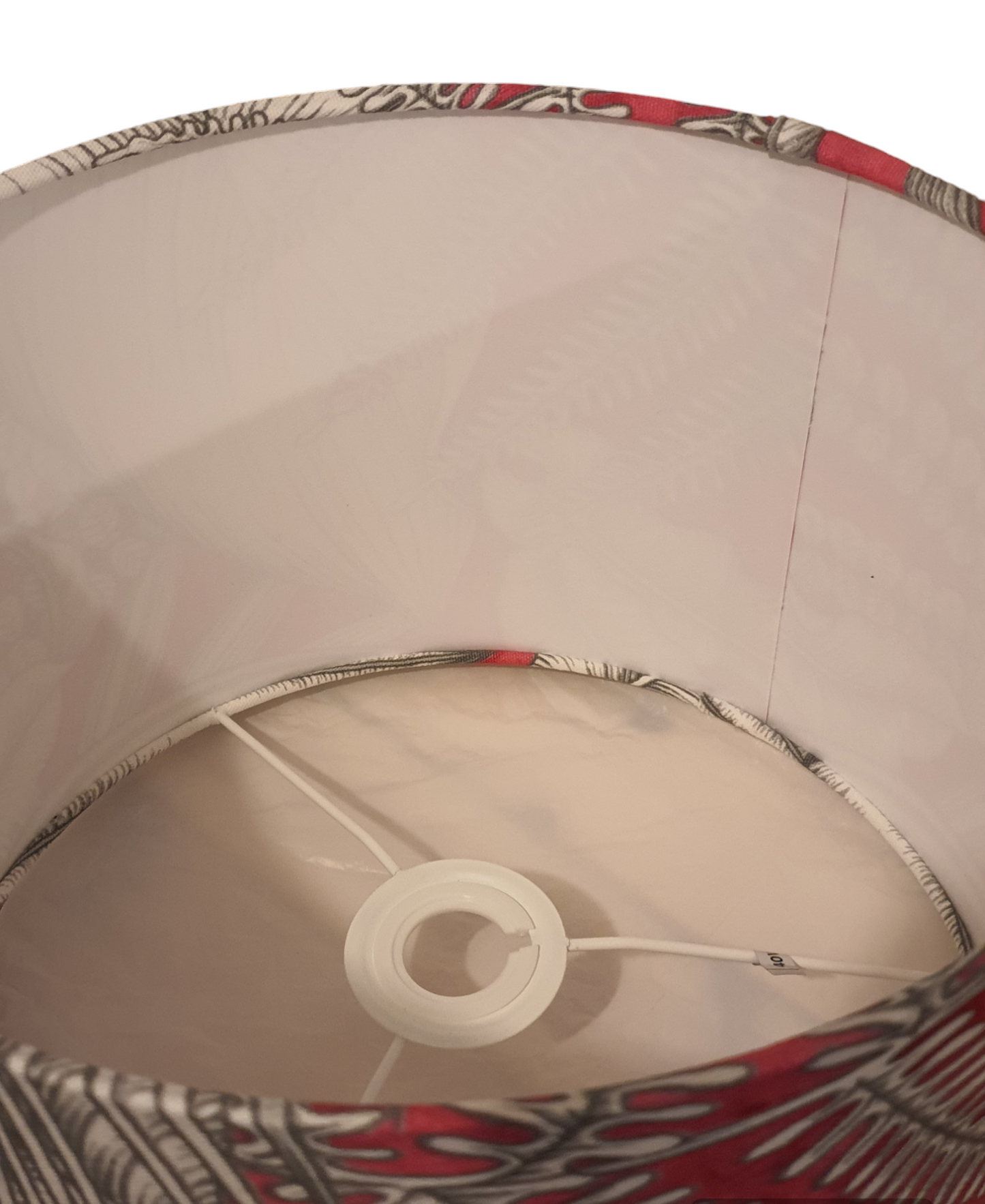 Handmade 30cm Drum Lampshade - Pink Grey Tropical Leaf Fabric