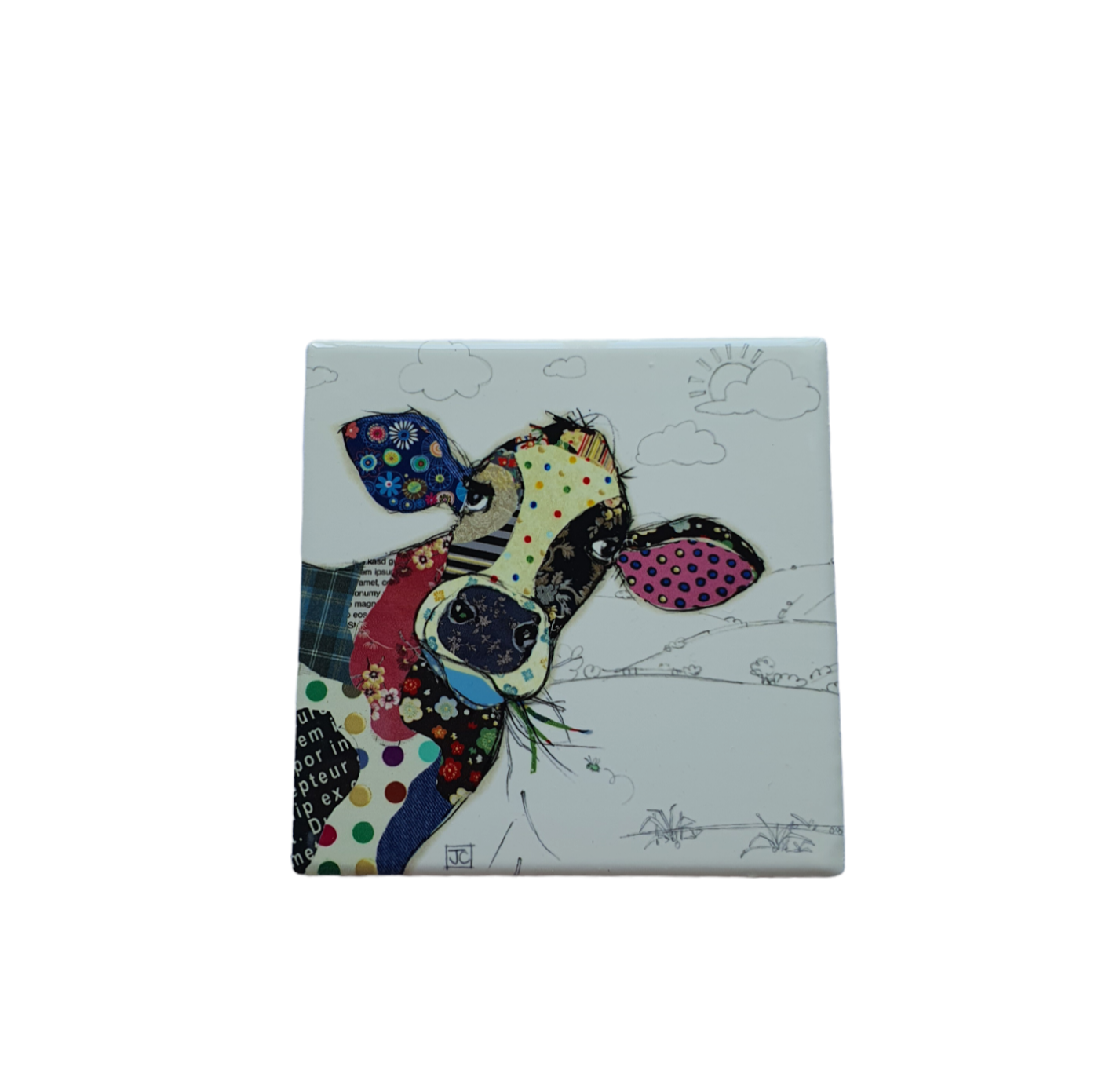 Connie Cow Bug Art Ceramic Coaster - Patchwork