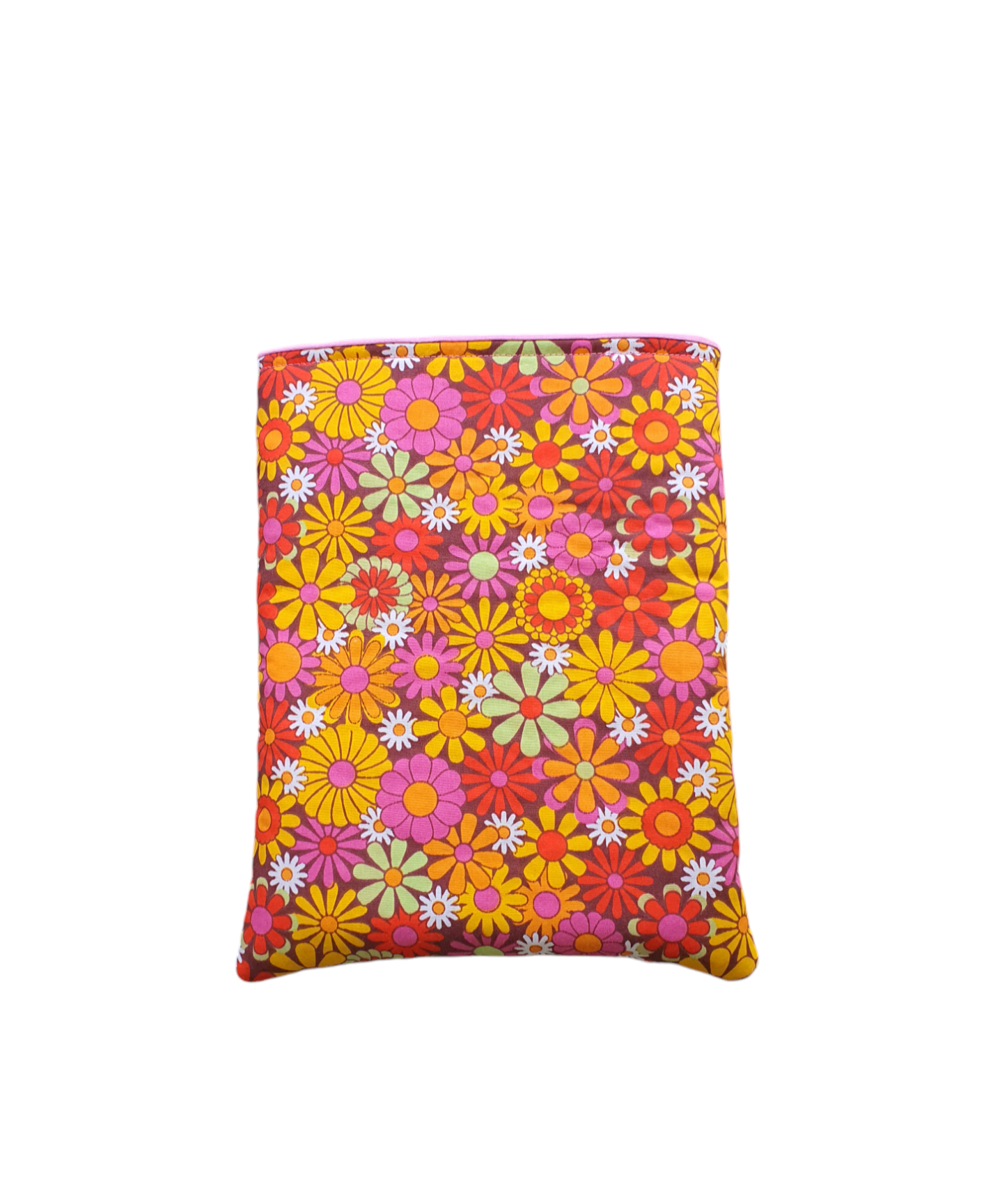 Handmade padded Book Pouch made with retro style multicolour floral patterned fabric. An ideal Book Lovers Gift.