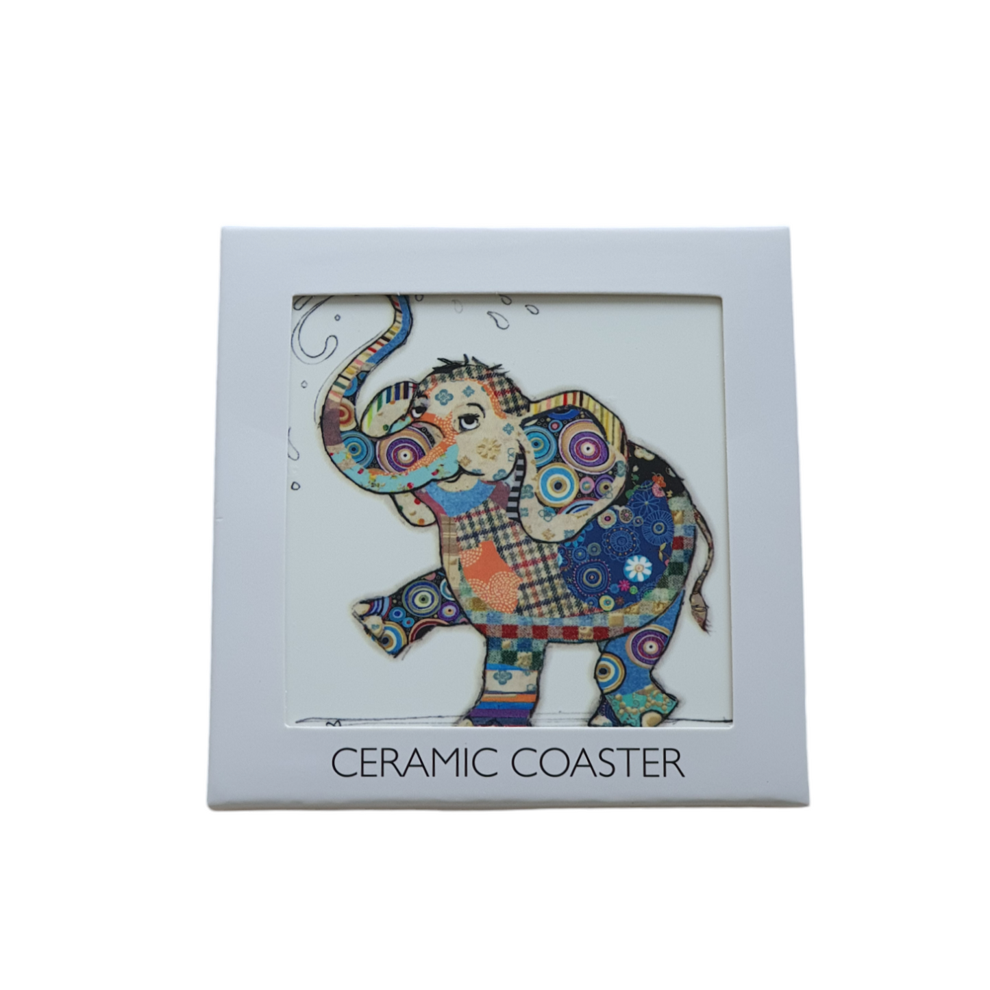 Whimsical Bug Art Eddie Elephant Ceramic Coaster. A perfect gift for a lover of elephants, animals or why not treat yourself.