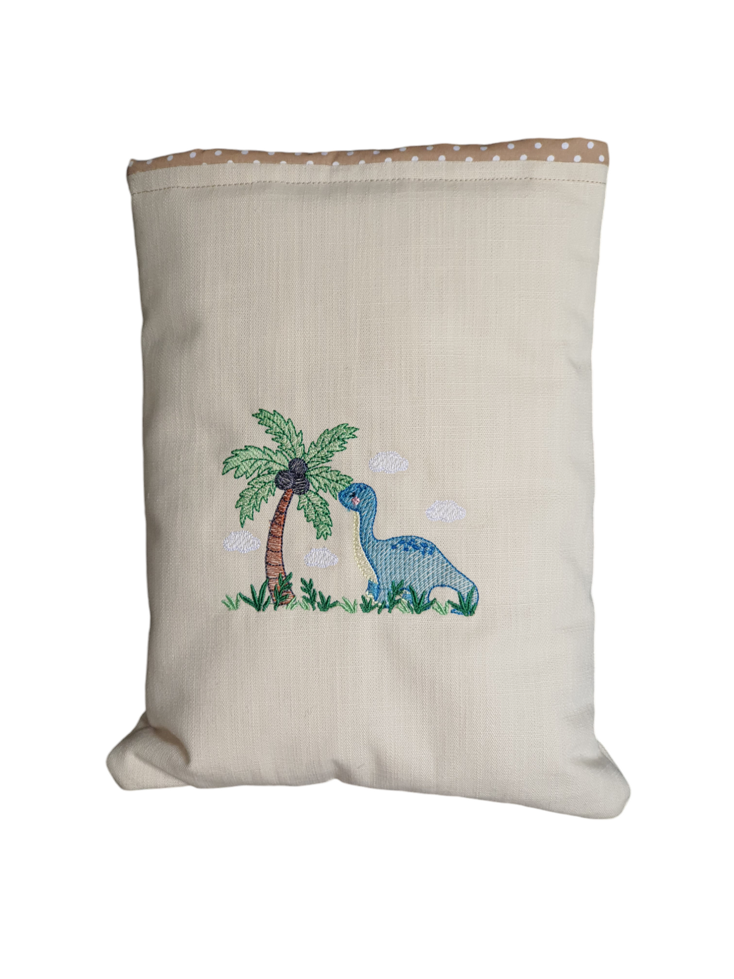 Handmade embroidered dinosaur patterned padded Book Pouch. A great idea for a Book Lovers Gift.
