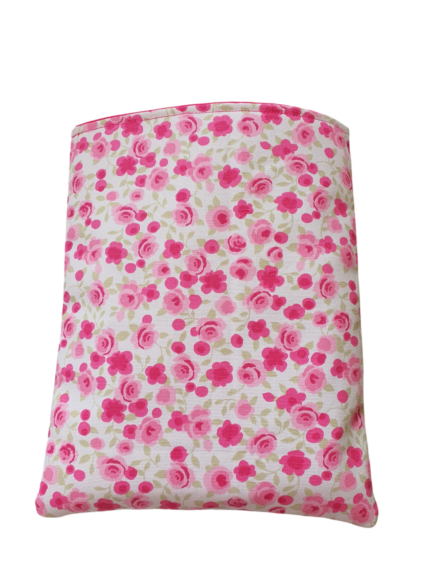 Handmade pink floral Book Pouch which would make an ideal Book Lovers Gift. The handmade Book Sleeve is lined with complementing pink fabric.