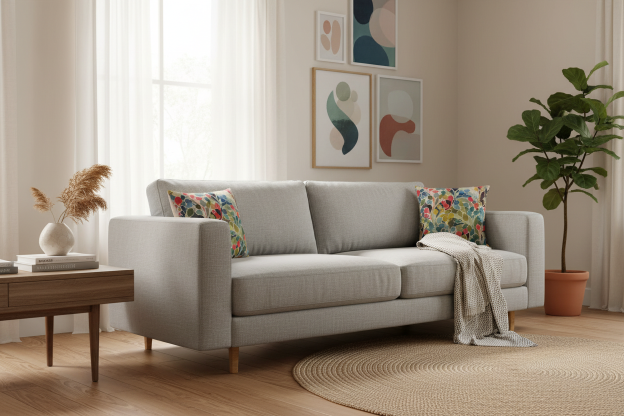 An example of how these colourful cushions could look in a room setting.