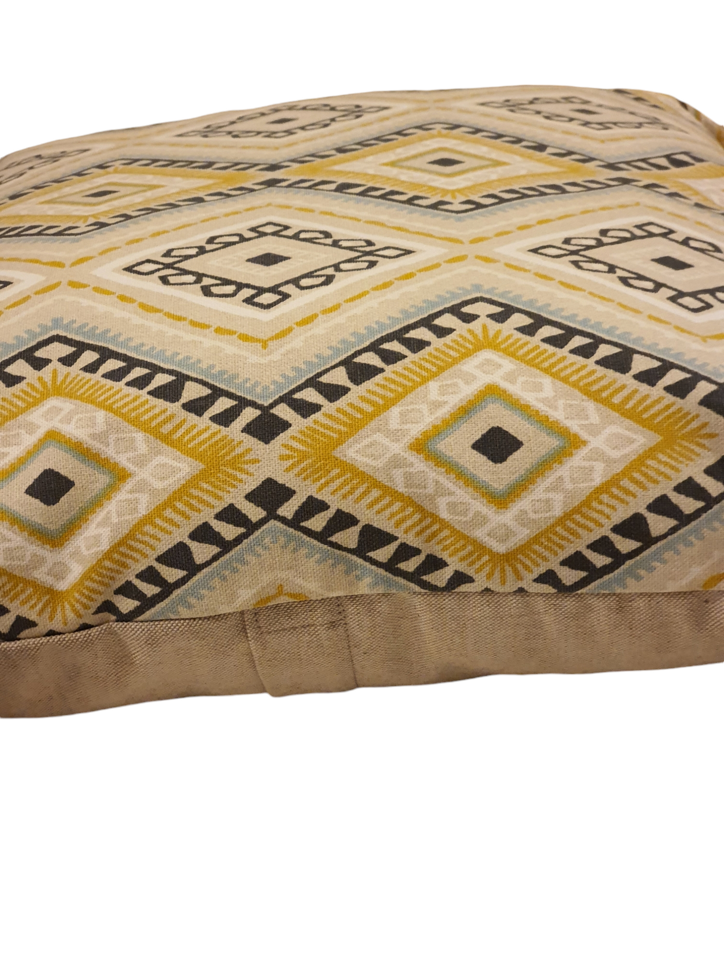 Handmade Ochre Grey Blue Karlstad Fabric Zipped Cushion Cover