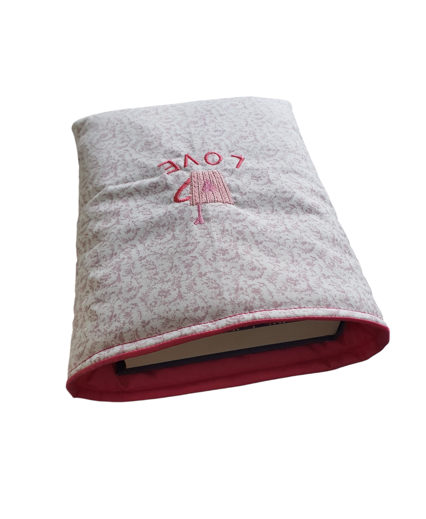 Handmade Padded Book Pouch, Book Lovers Gift, Embroidered Pink Book Sleeve