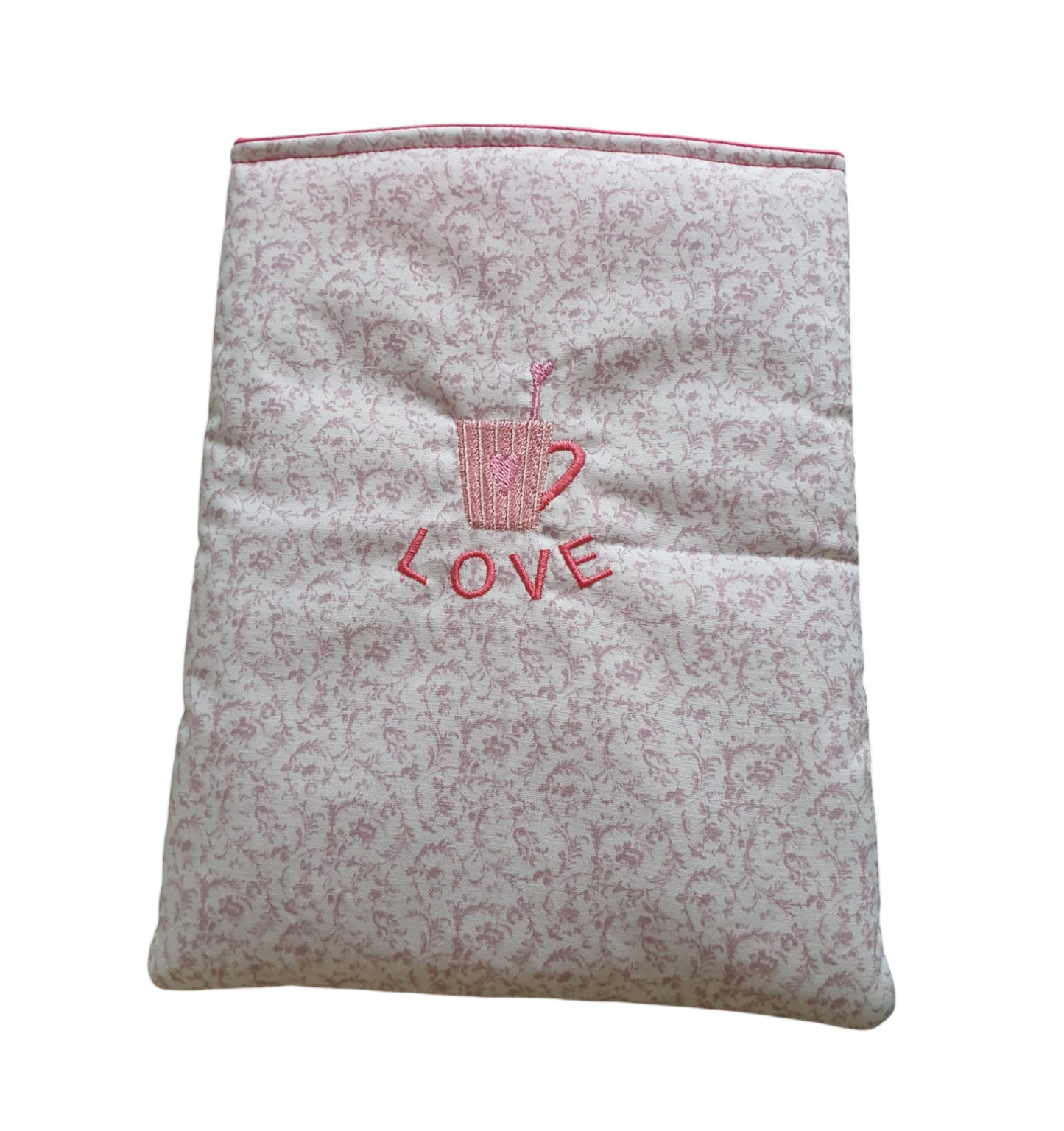 Handmade Padded Book Pouch, Book Lovers Gift, Embroidered Pink Book Sleeve