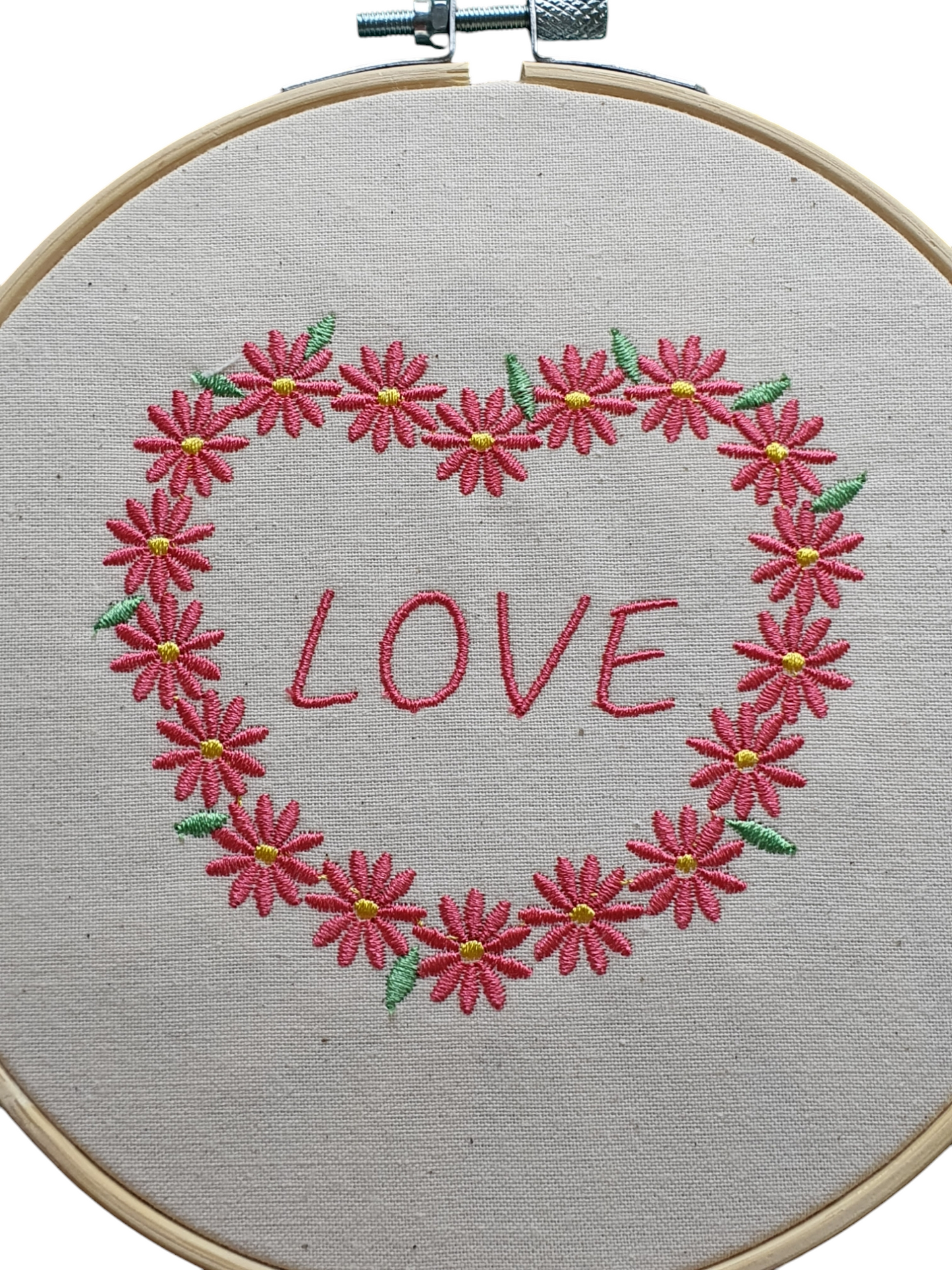 Machine Embroidered 6" (15cms) Bamboo Hoop, Embroidered Floral Heart Wall Hanging, Floral Love Heart, Decor Gift