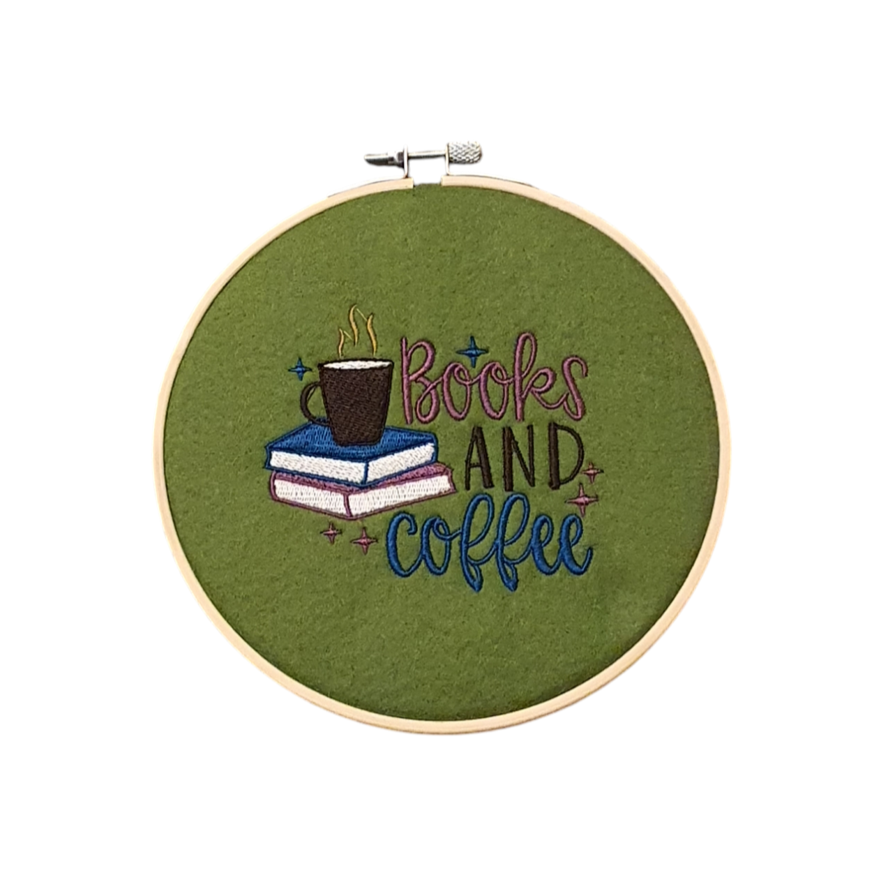 Machine Embroidered Books Pattern Bamboo Hoop, Book Lovers Gift, Book Corner Wall Hanging, Book Accessory, Bookworm Gift