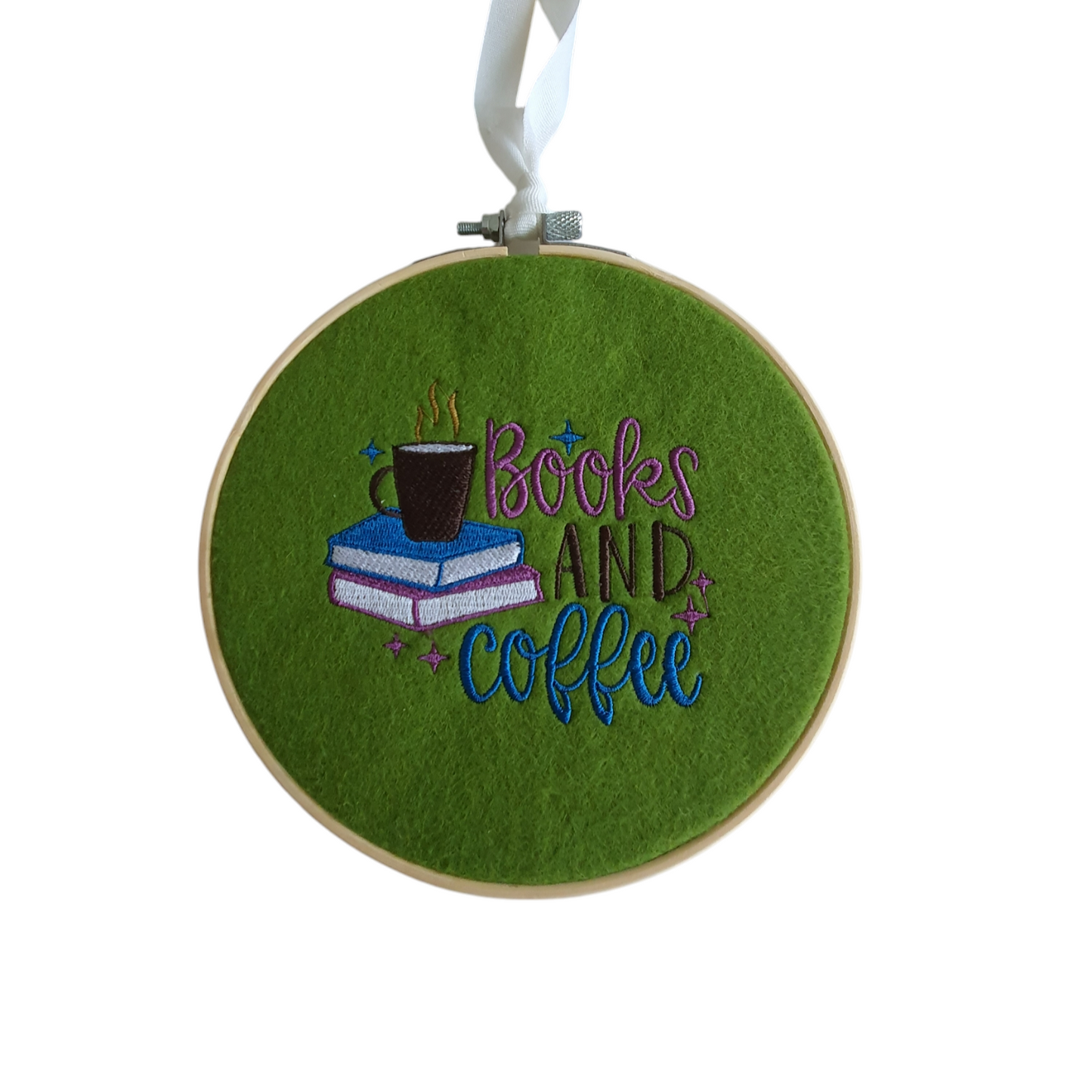 Machine Embroidered Books Pattern Bamboo Hoop, Book Lovers Gift, Book Corner Wall Hanging, Book Accessory, Bookworm Gift