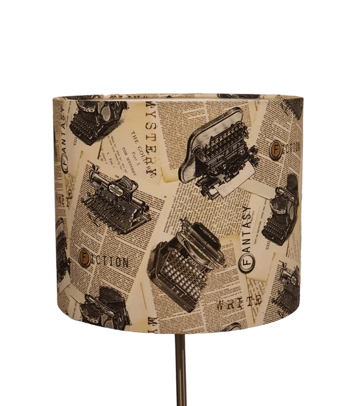 Cat Tales Vintage Typewriter Fabric Lampshade - Handmade 25cm Drum Lampshade