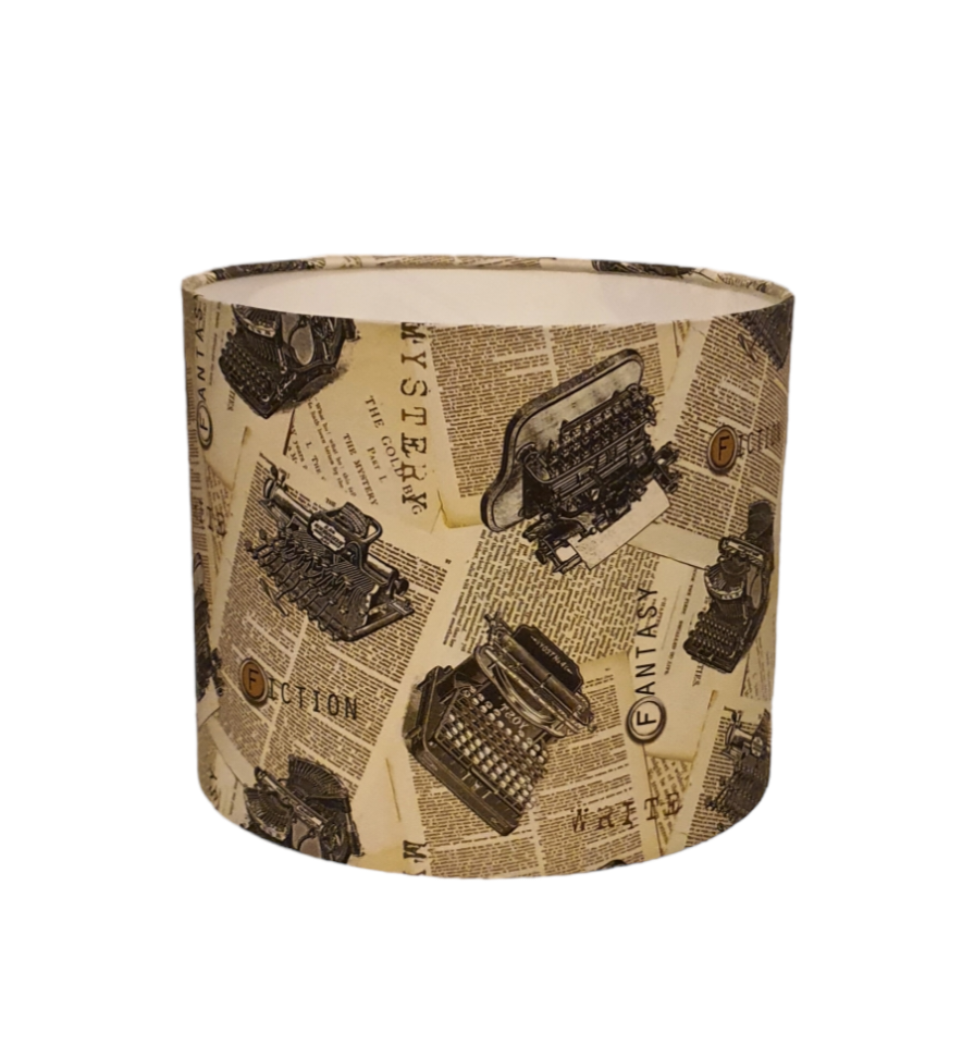 Cat Tales Vintage Typewriter Fabric Lampshade - Handmade 25cm Drum Lampshade