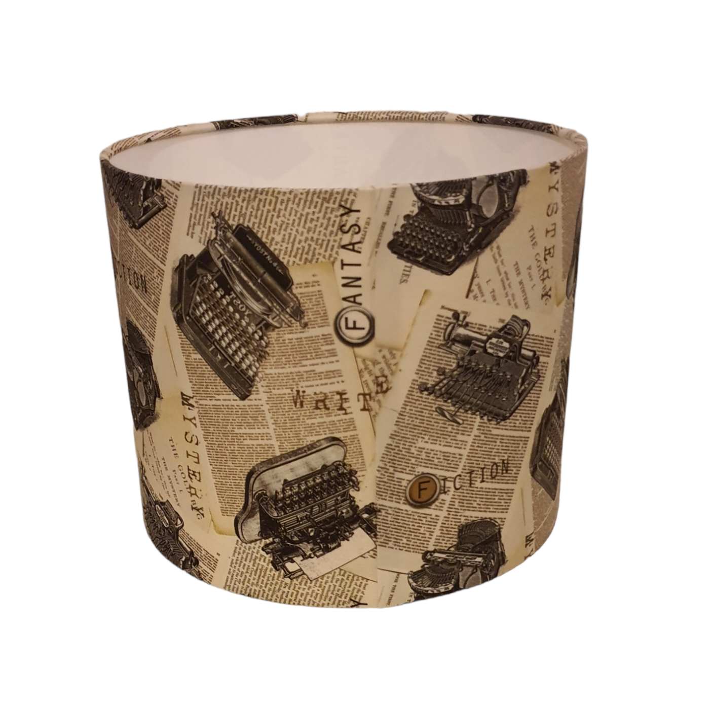 Cat Tales Vintage Typewriter Fabric Lampshade - Handmade 25cm Drum Lampshade