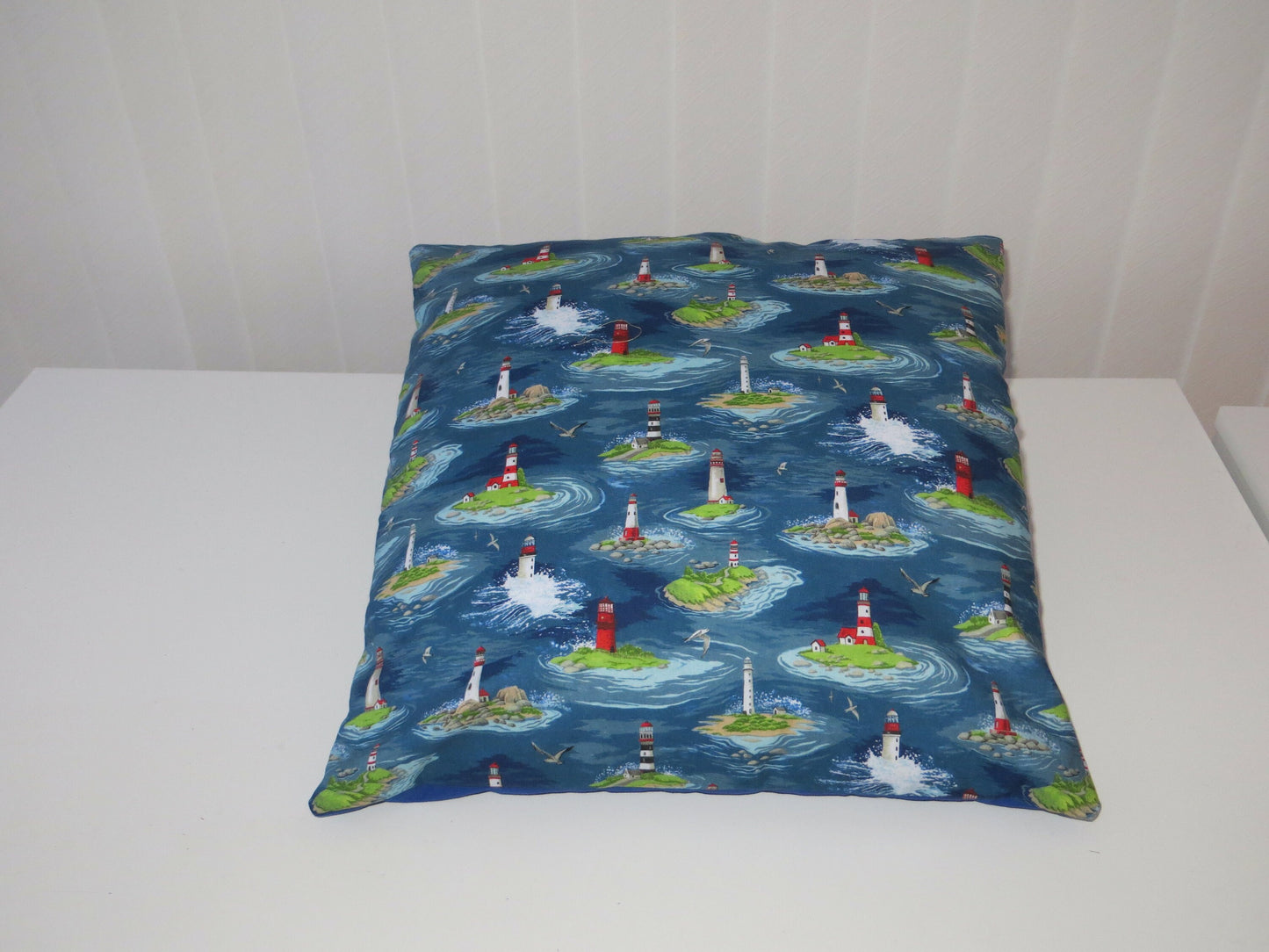 Seaside Lighthouse Waves - Handmade Zipped Cushion Cover (17x17)