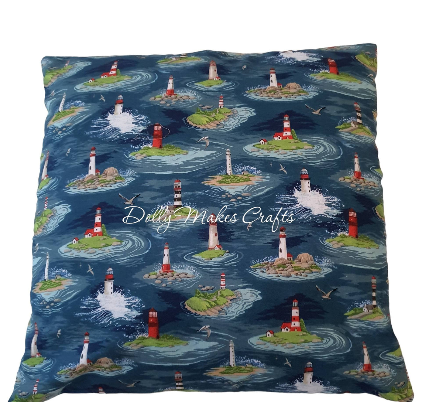 Seaside Lighthouse Waves - Handmade Zipped Cushion Cover (17x17)