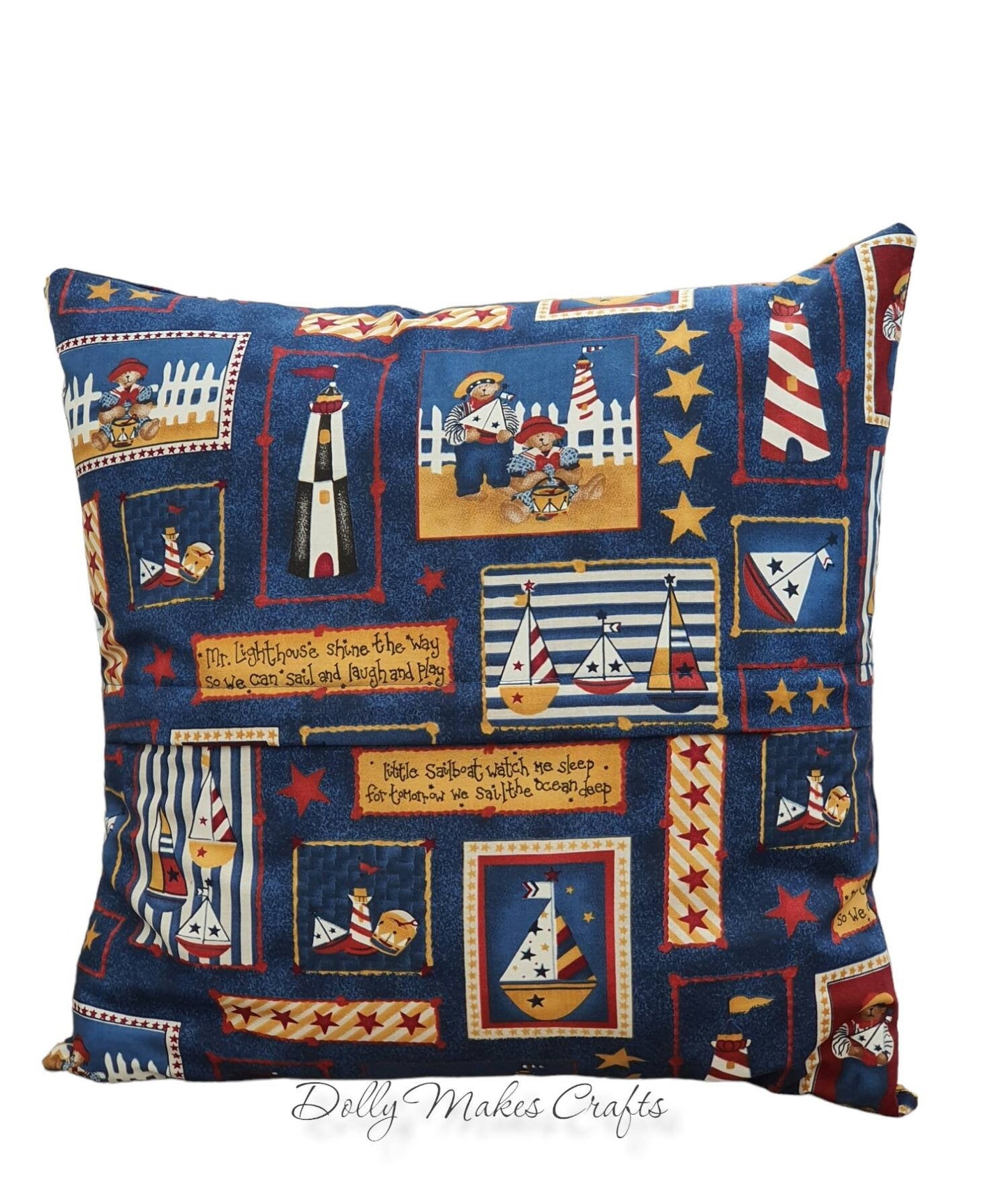 Sailing, Seaside, & Fairground - Handmade Blue Zipped Cushion Cover (18x18)