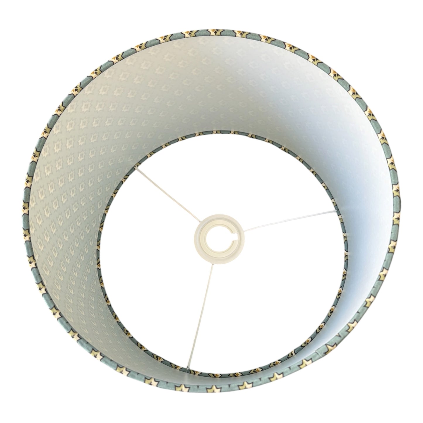 A view from the top of the shade looking down to the fitting.  The drum lampshade is supplied with a UK Fitting which can be removed to convert to a European Fitting.