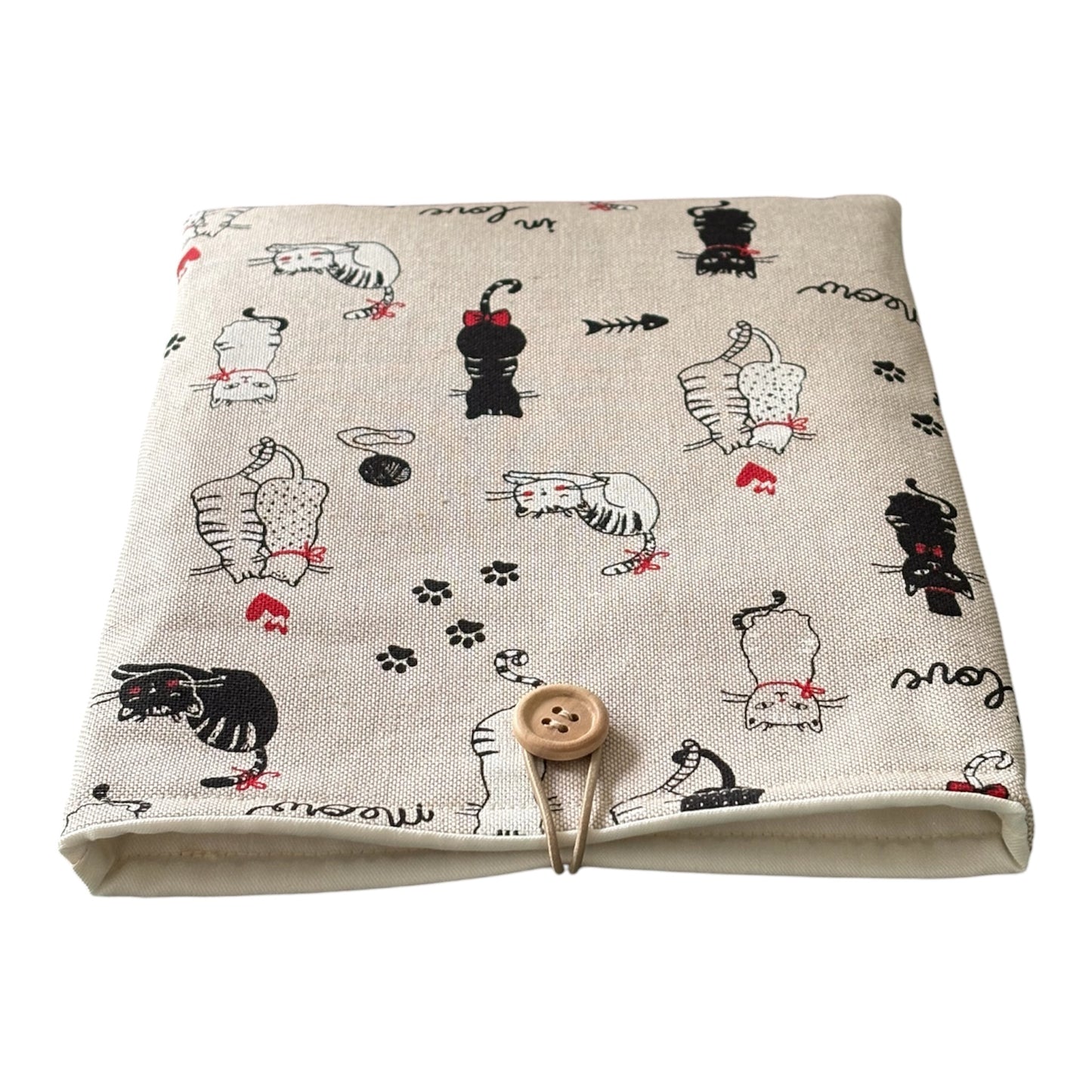 Handmade Padded Cats Fabric Book Pouch, Book Lovers Gift, Book Cover, Kindle e-Reader Pouch