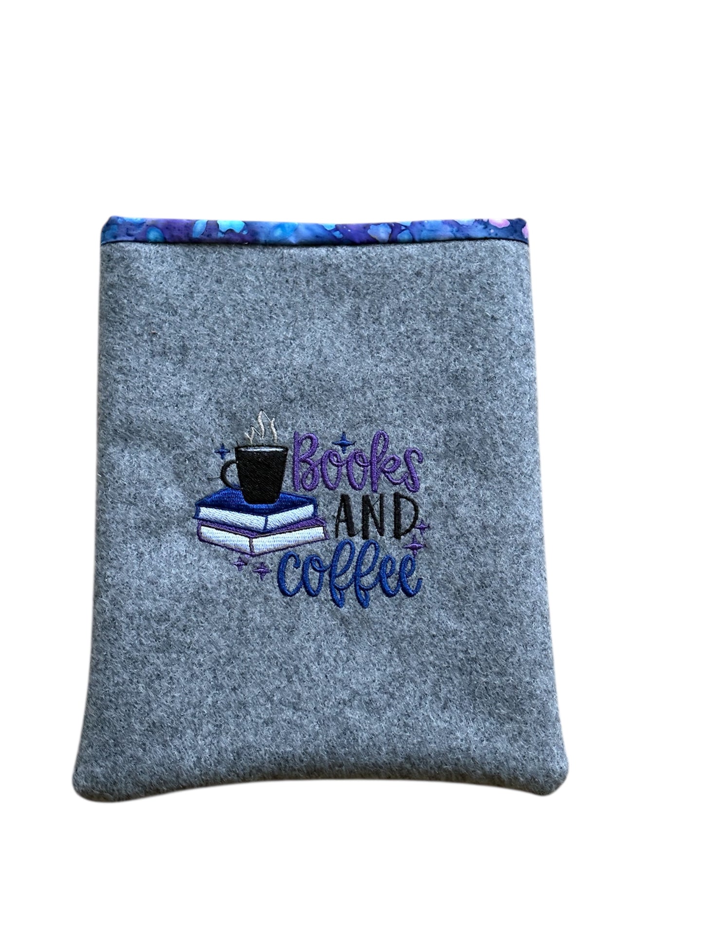 Handmade padded embroidered Book Pouch made with grey boiled wool.