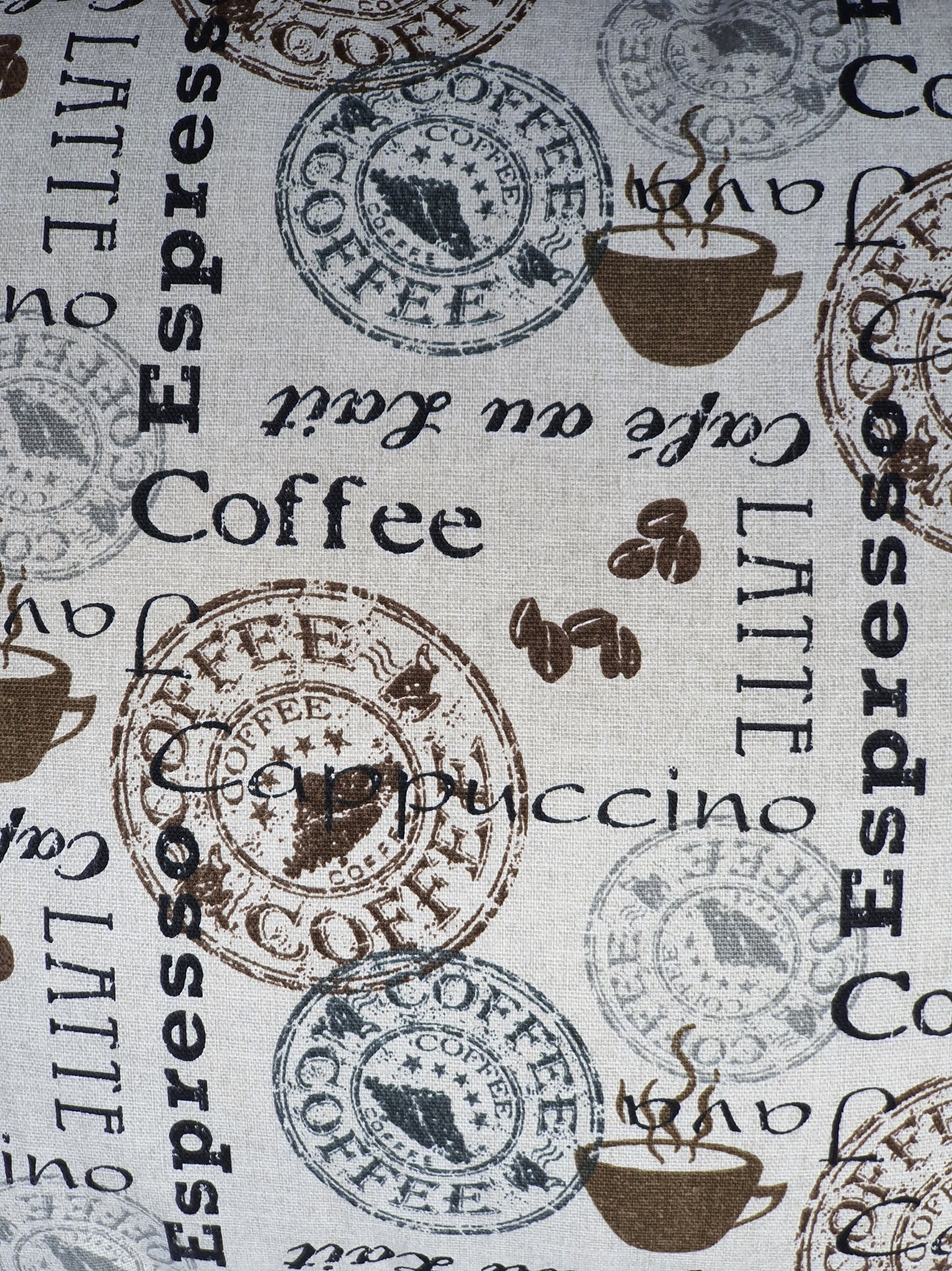 Handmade Zipped Cushion Cover - 18in x 18in Coffee Pattern Fabric