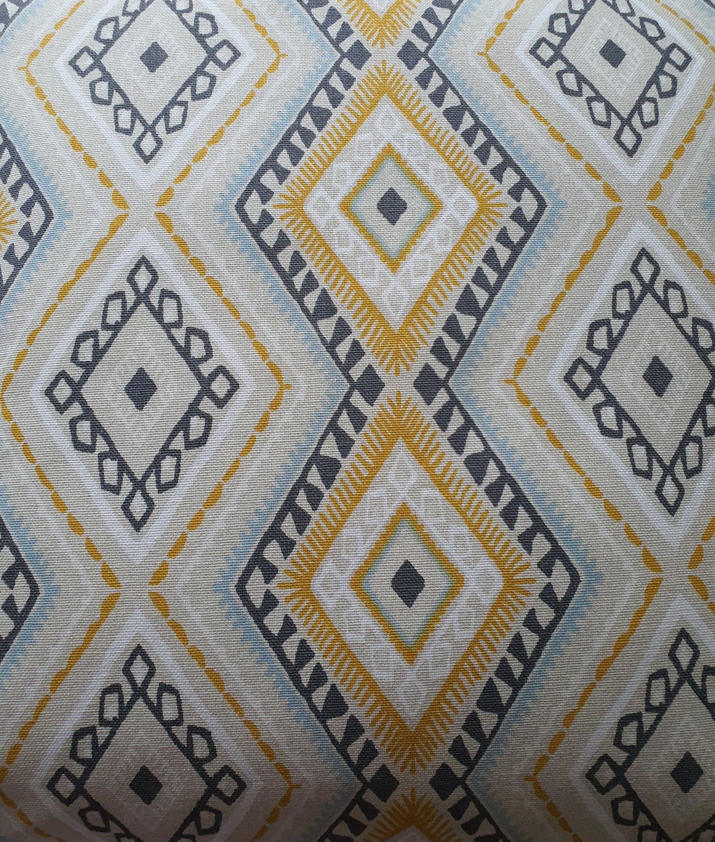 Handmade Ochre Grey Blue Karlstad Fabric Zipped Cushion Cover