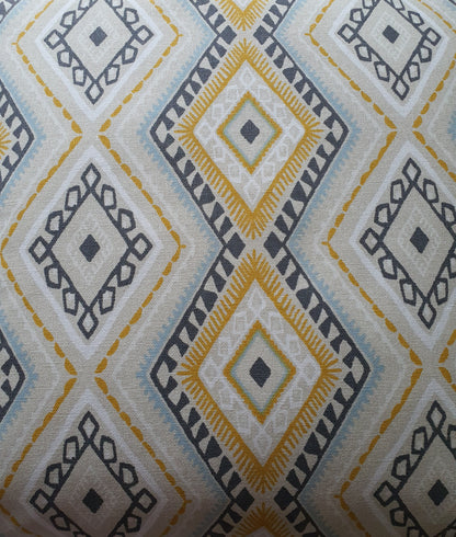 Handmade Ochre Grey Blue Karlstad Fabric Zipped Cushion Cover