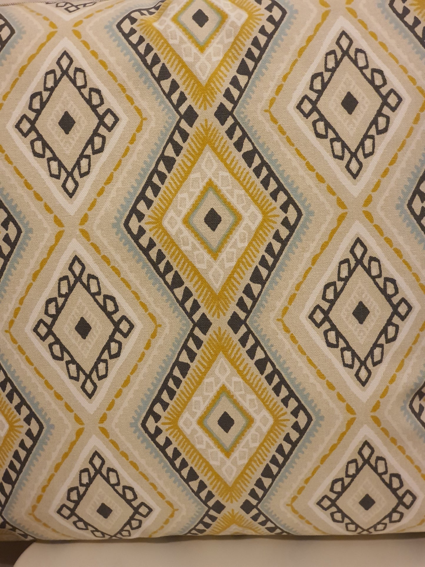 Handmade Ochre Grey Blue Karlstad Fabric Zipped Cushion Cover